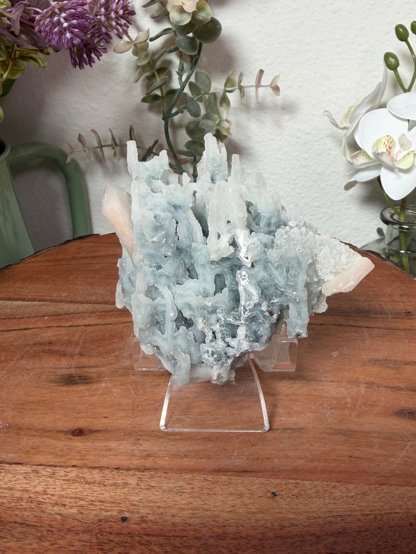 "Winter's Crown" Blue Chalcedony Stalactite with Heulandite, Stilbite, Prehnite 125