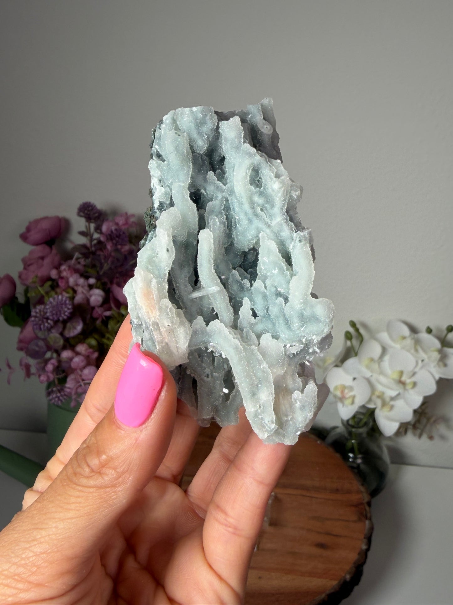 "Winter's Crown" Blue Chalcedony Stalactite with Heulandite, Stilbite, Prehnite 60b