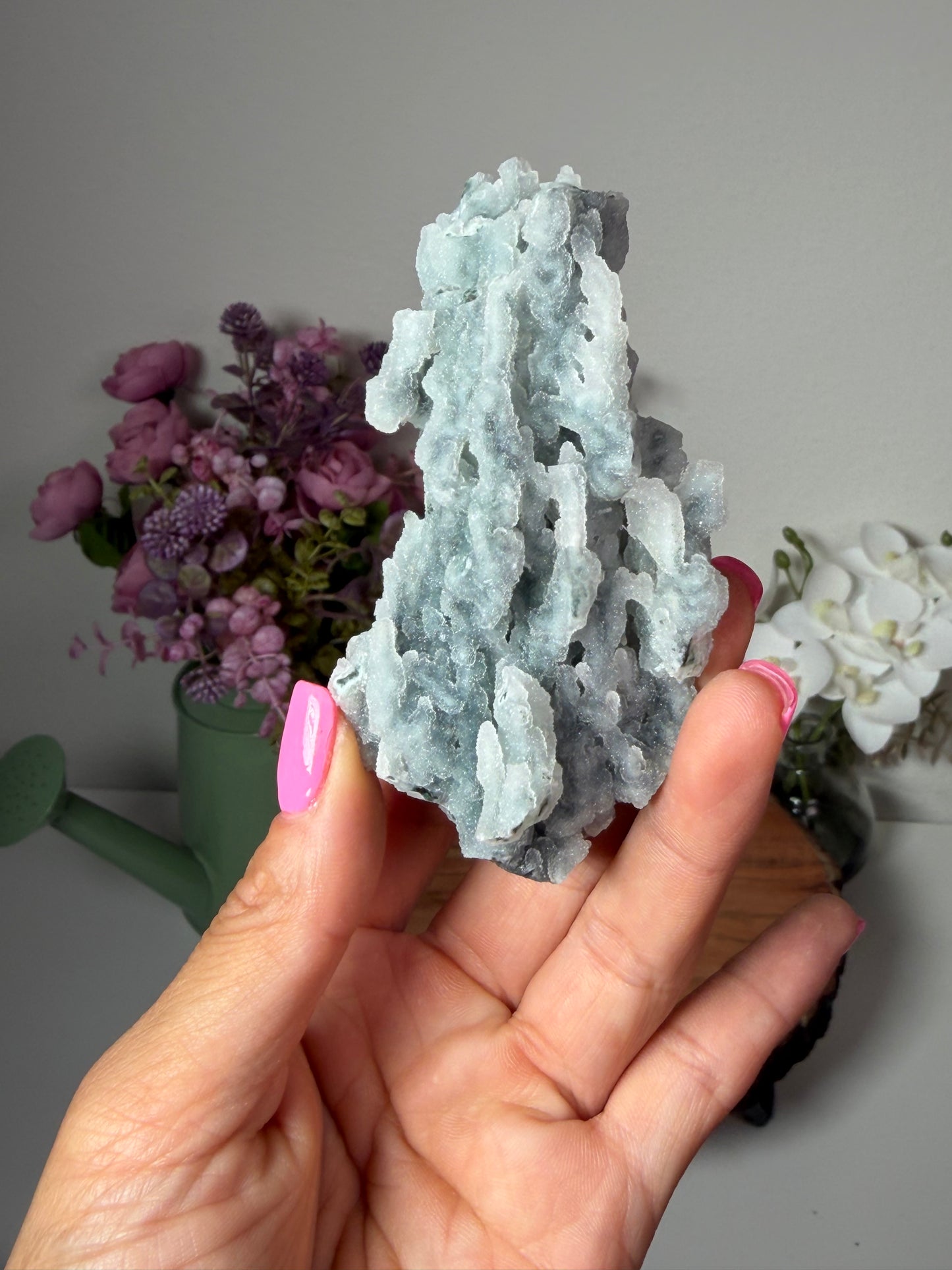 "Winter's Crown" Blue Chalcedony Stalactite with Heulandite, Stilbite, Prehnite 60a