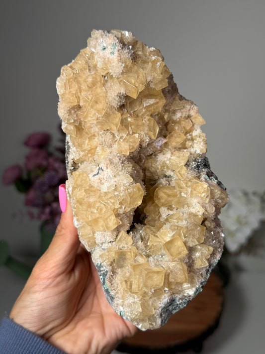 Honey Calcite on Micro Heulandite, India 176