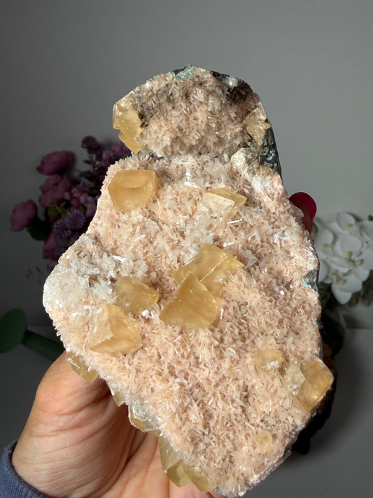 Honey Calcite on Micro Heulandite, India 82