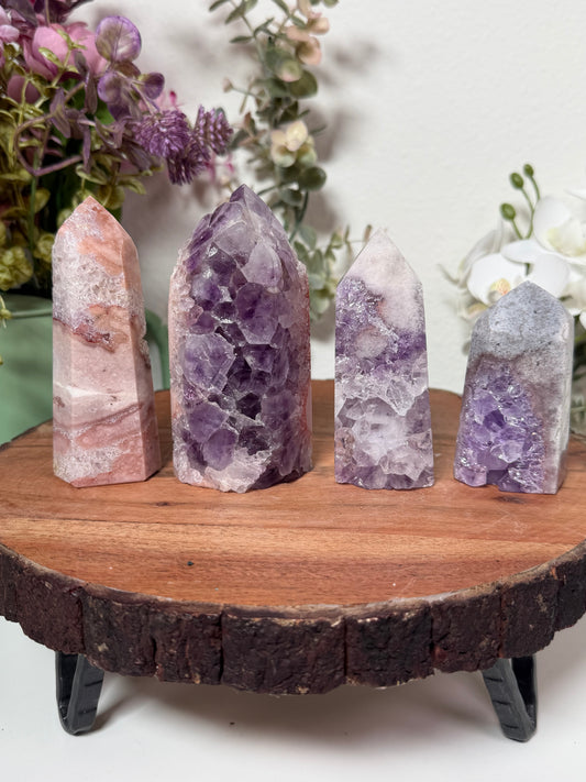 Pink and Purple Amethyst with Flower Agate Tower 65, 138, 71, 50