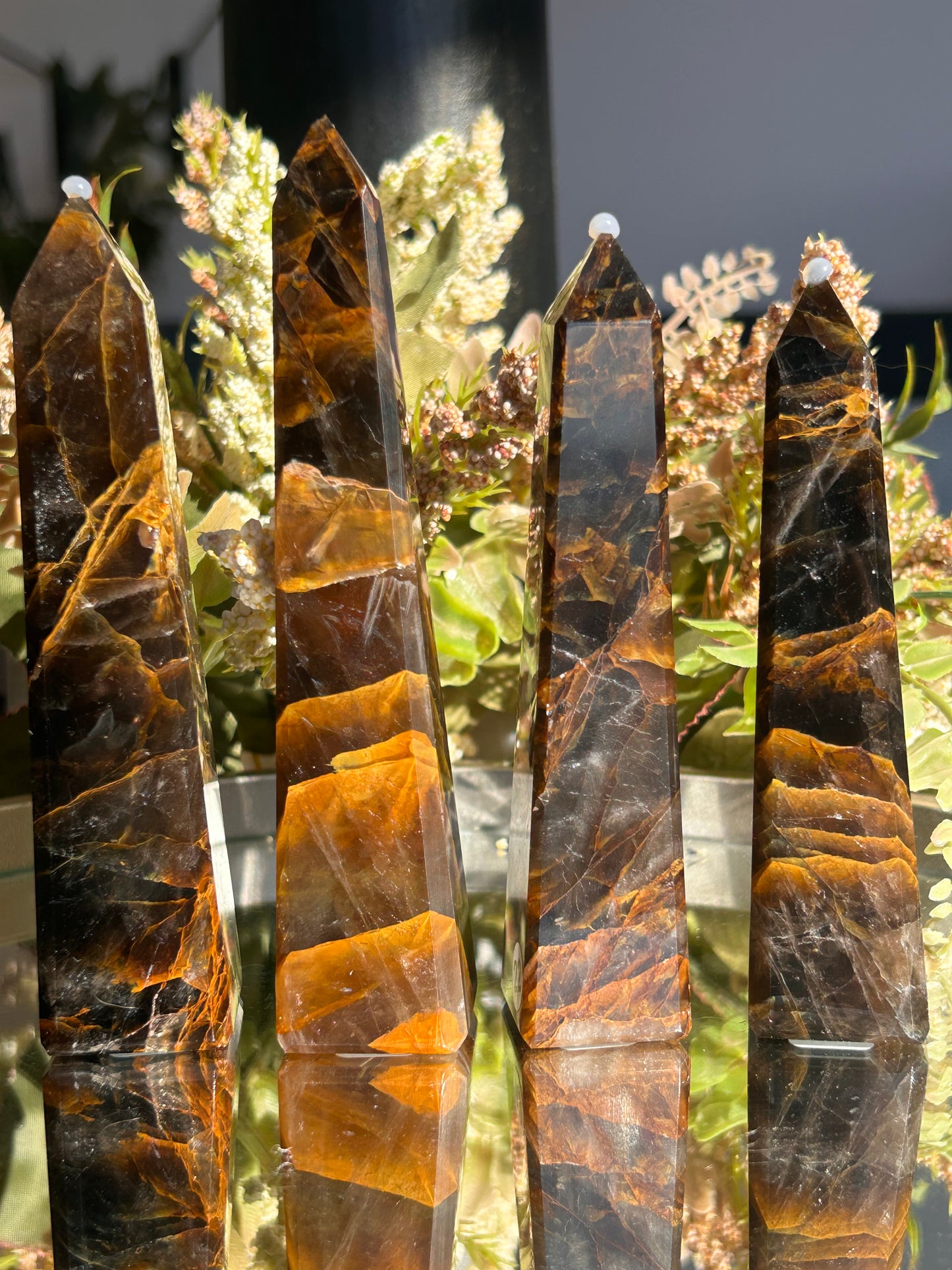 Dark Smokey Golden Healer Quartz Towers