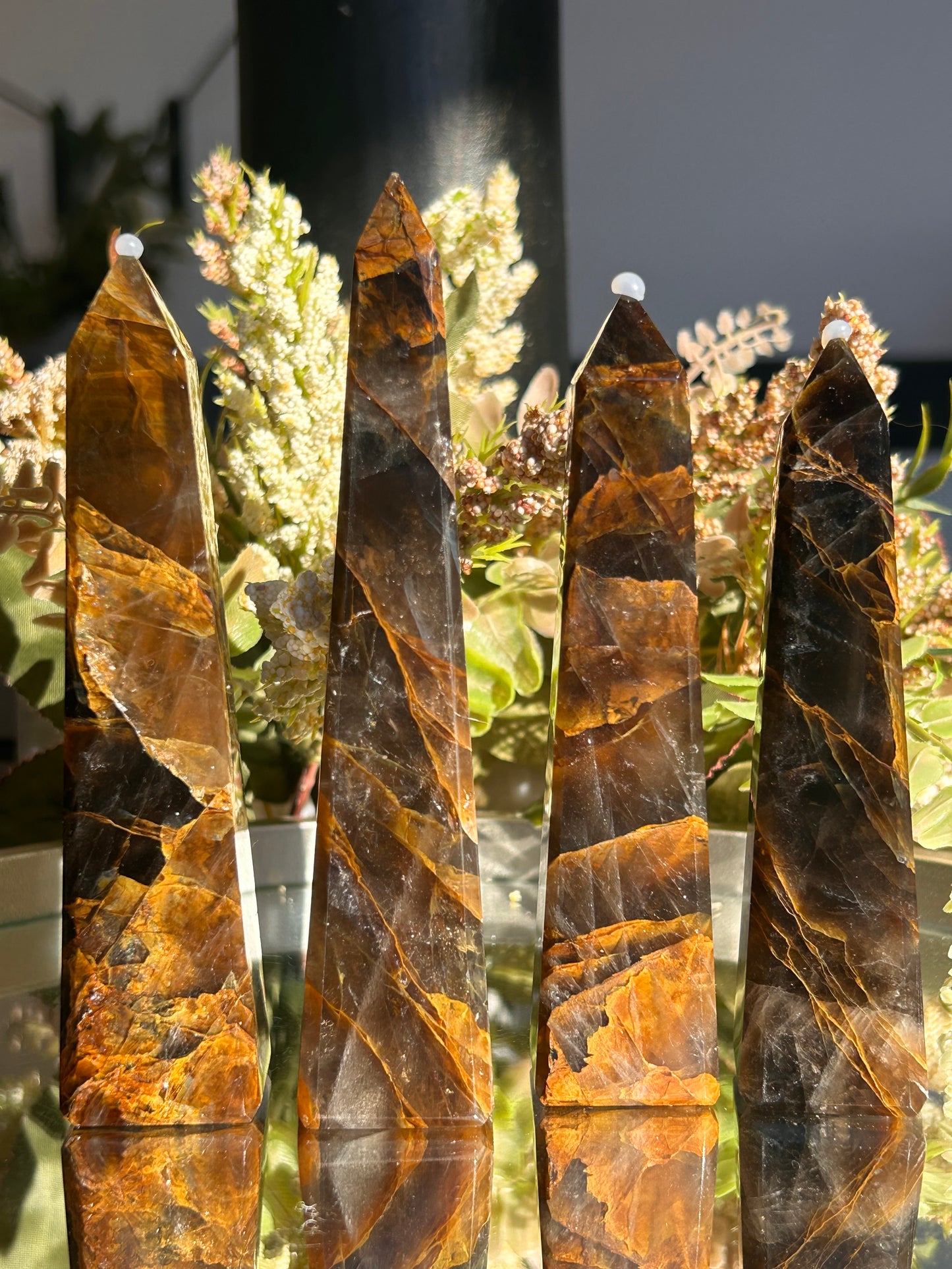 Dark Smokey Golden Healer Quartz Towers