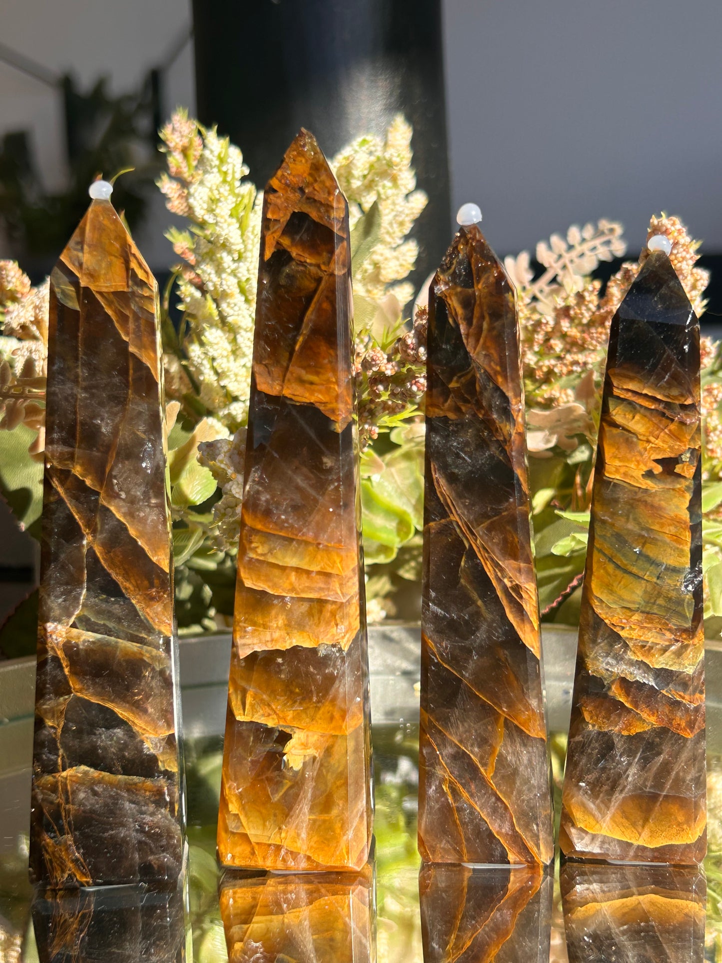 Dark Smokey Golden Healer Quartz Towers