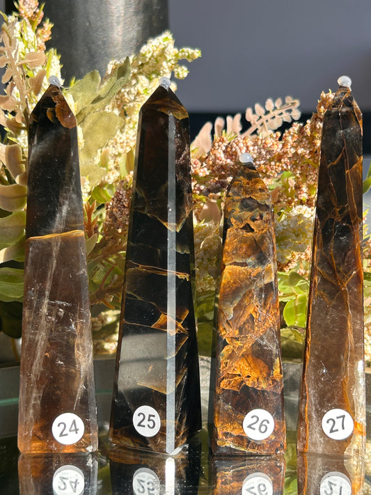 Dark Smokey Golden Healer Quartz Towers