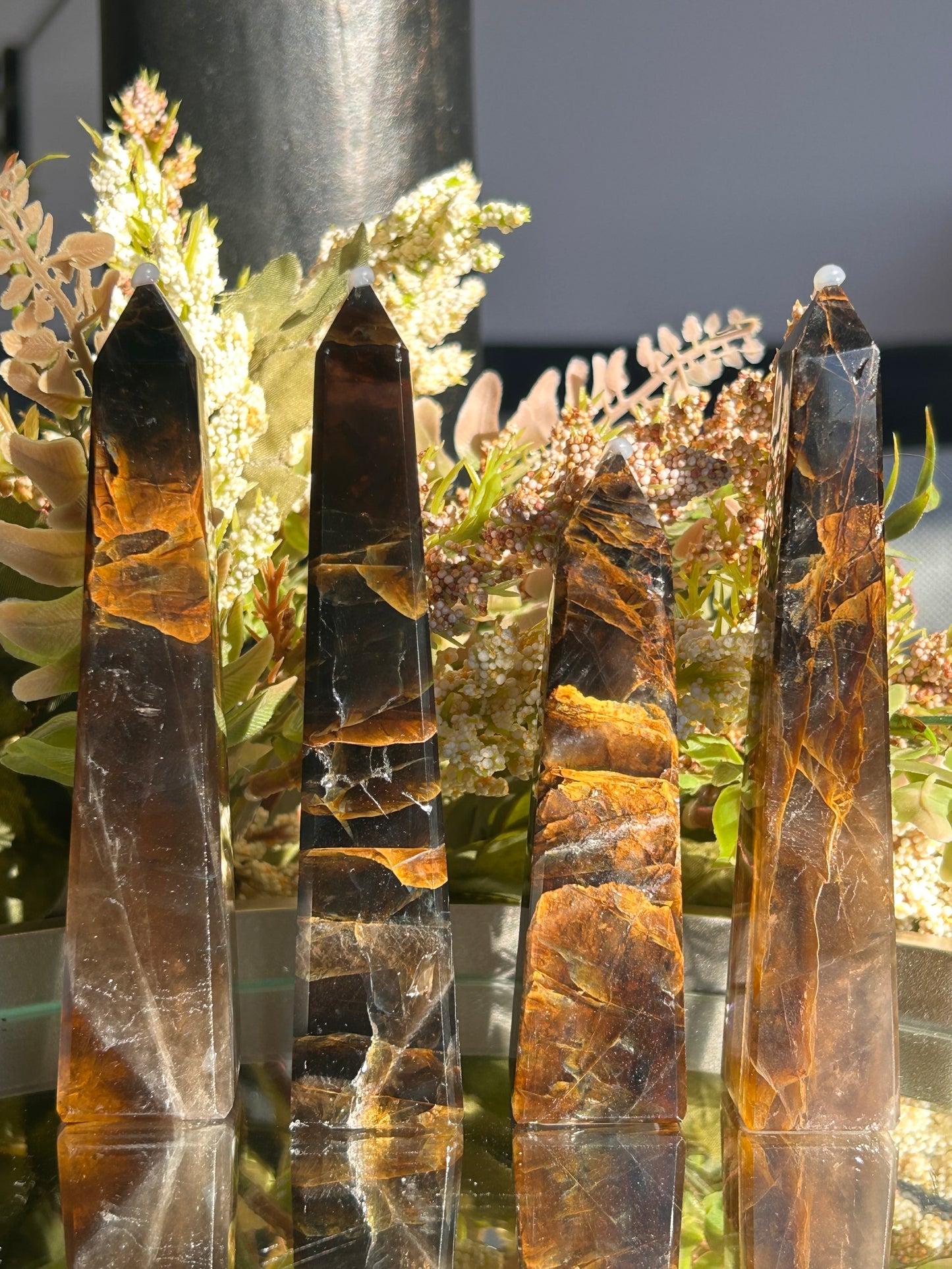 Dark Smokey Golden Healer Quartz Towers