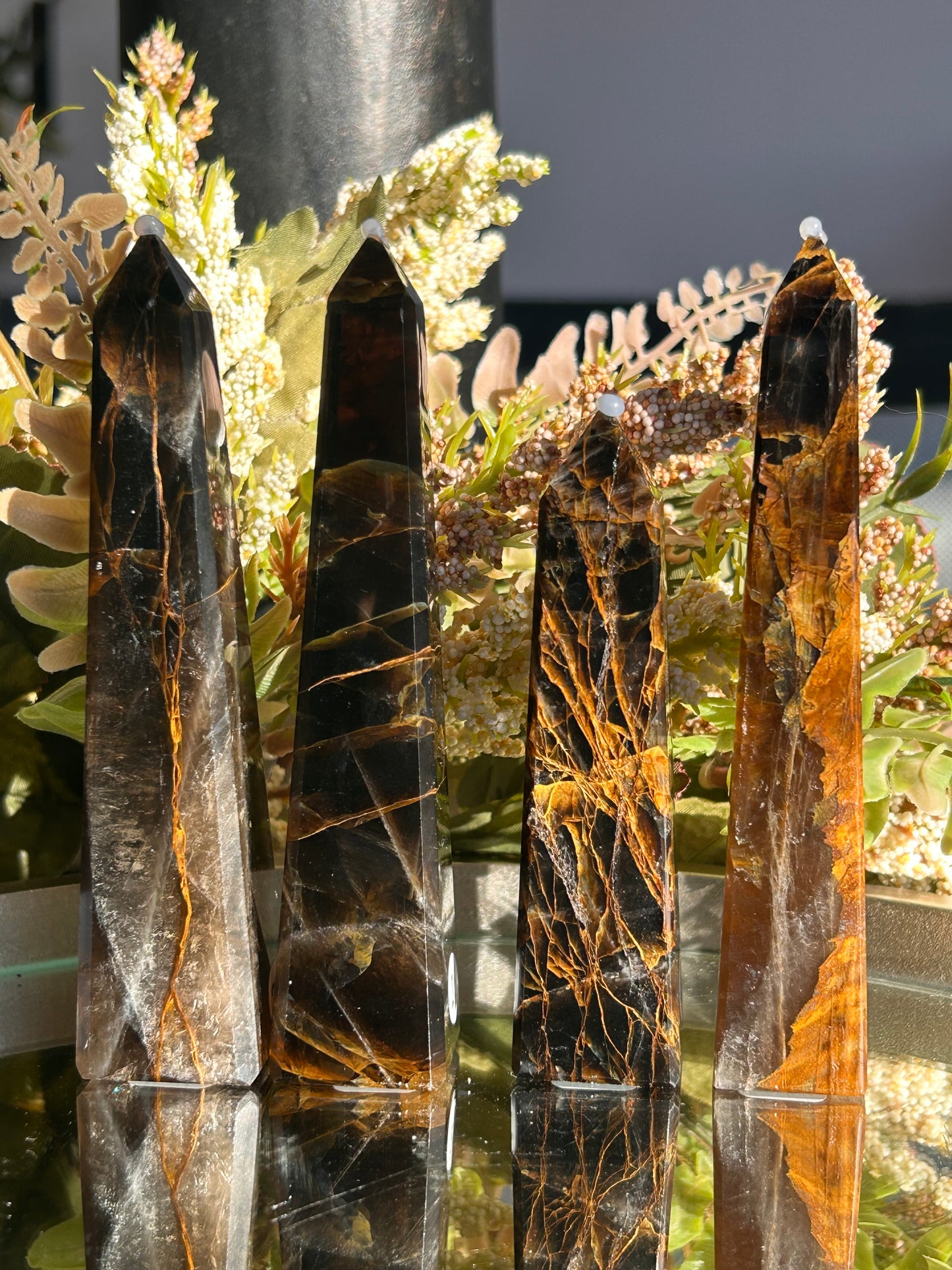 Dark Smokey Golden Healer Quartz Towers