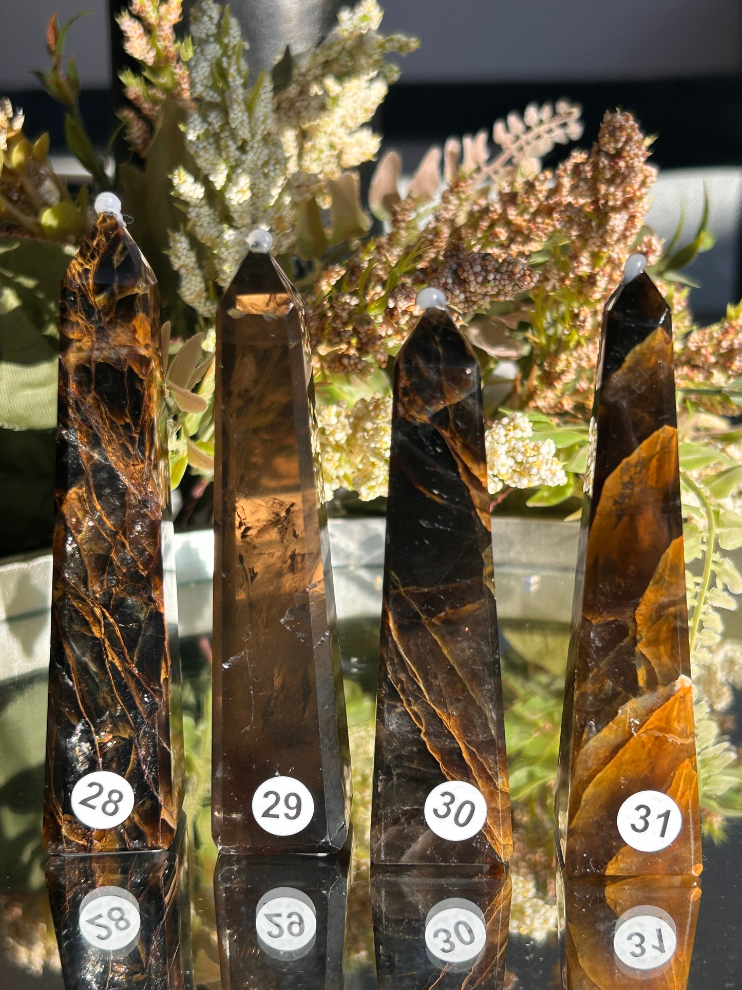 Dark Smokey Golden Healer Quartz Towers