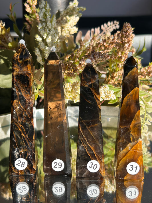 Dark Smokey Golden Healer Quartz Towers