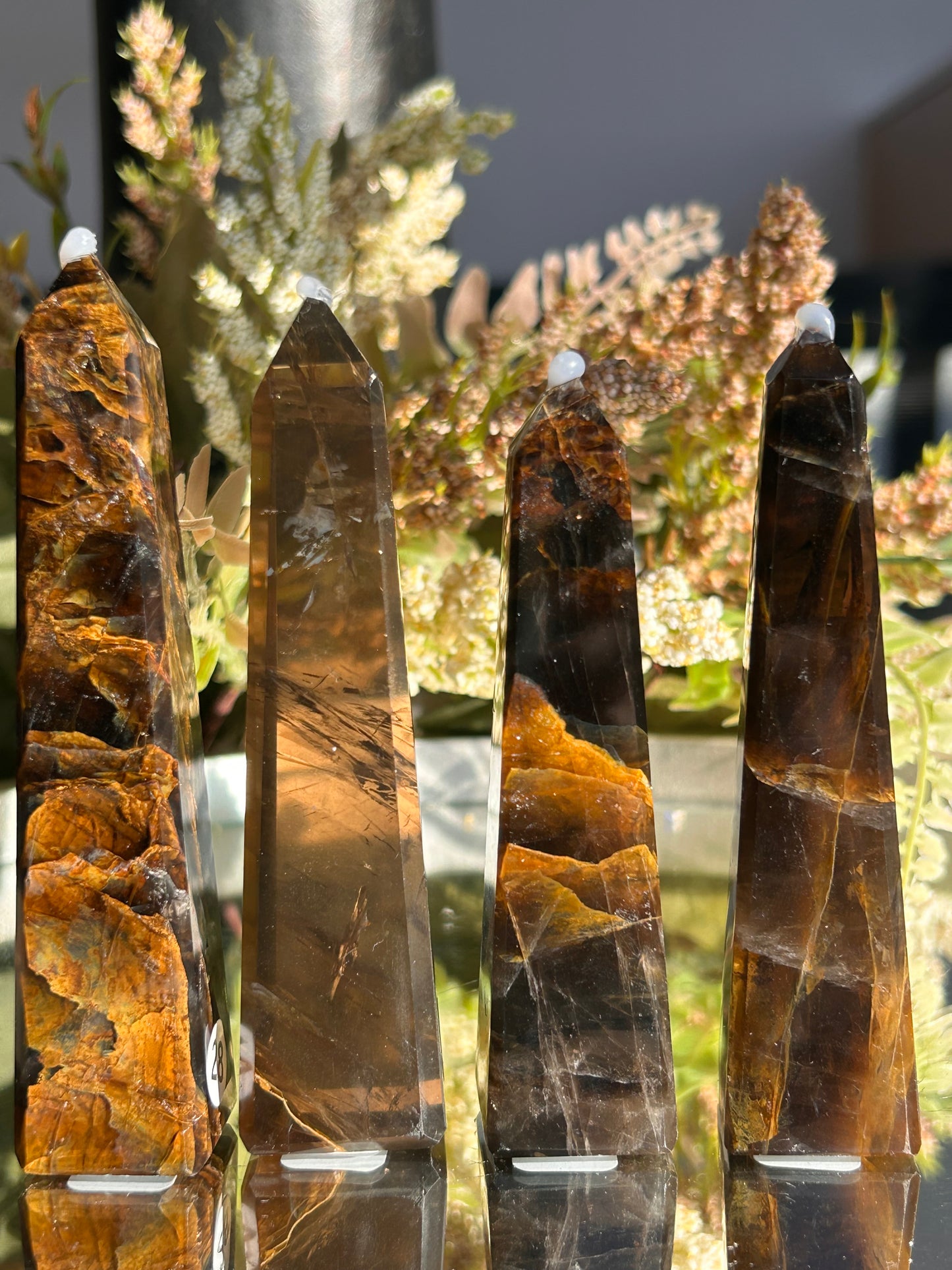 Dark Smokey Golden Healer Quartz Towers