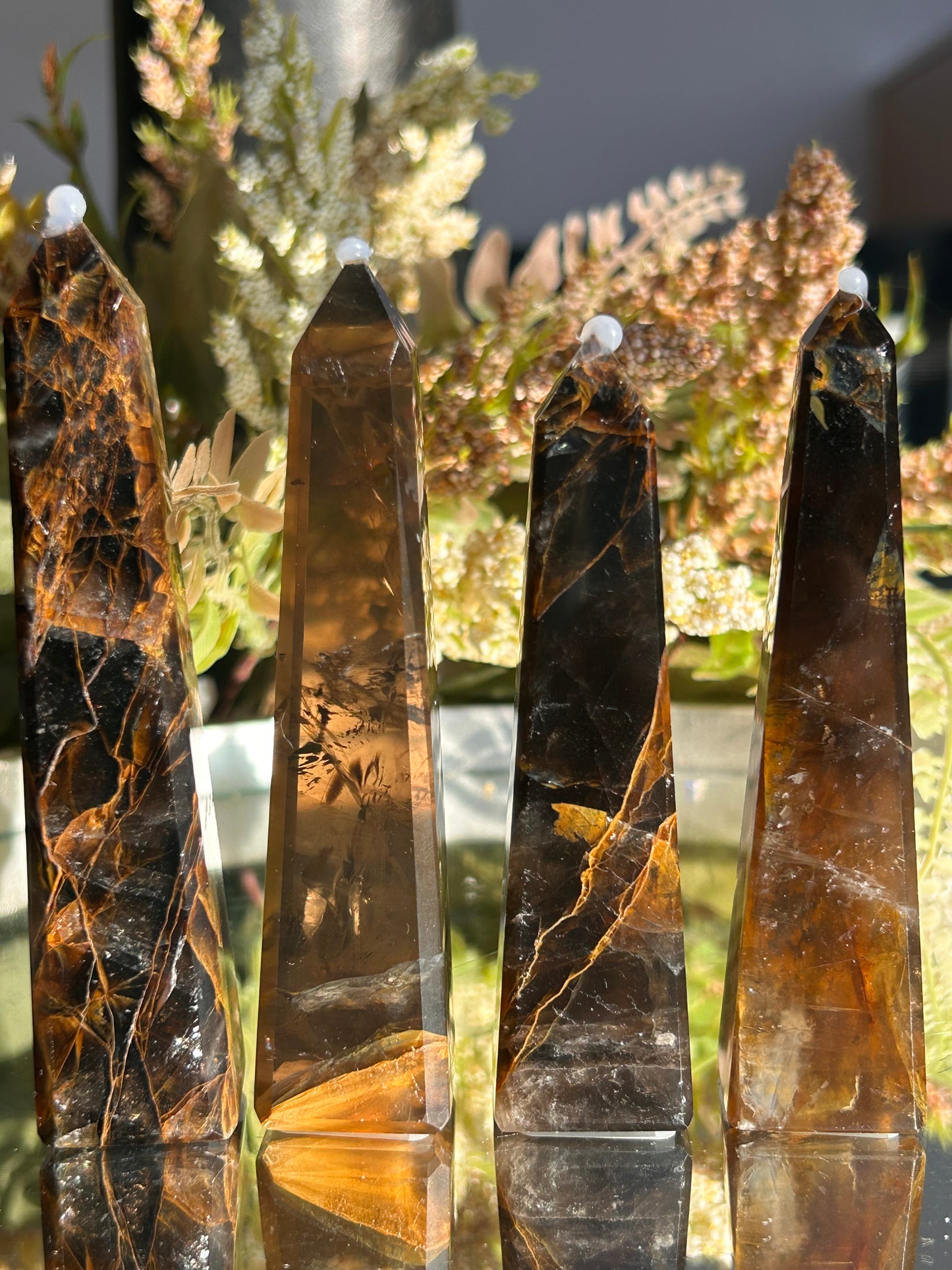 Dark Smokey Golden Healer Quartz Towers