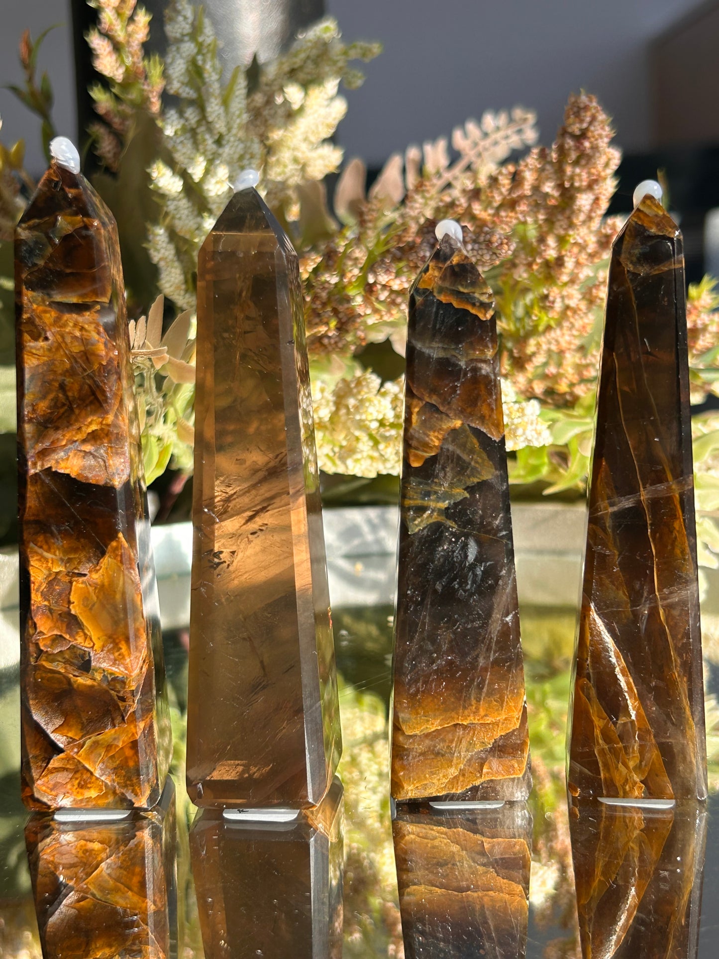 Dark Smokey Golden Healer Quartz Towers