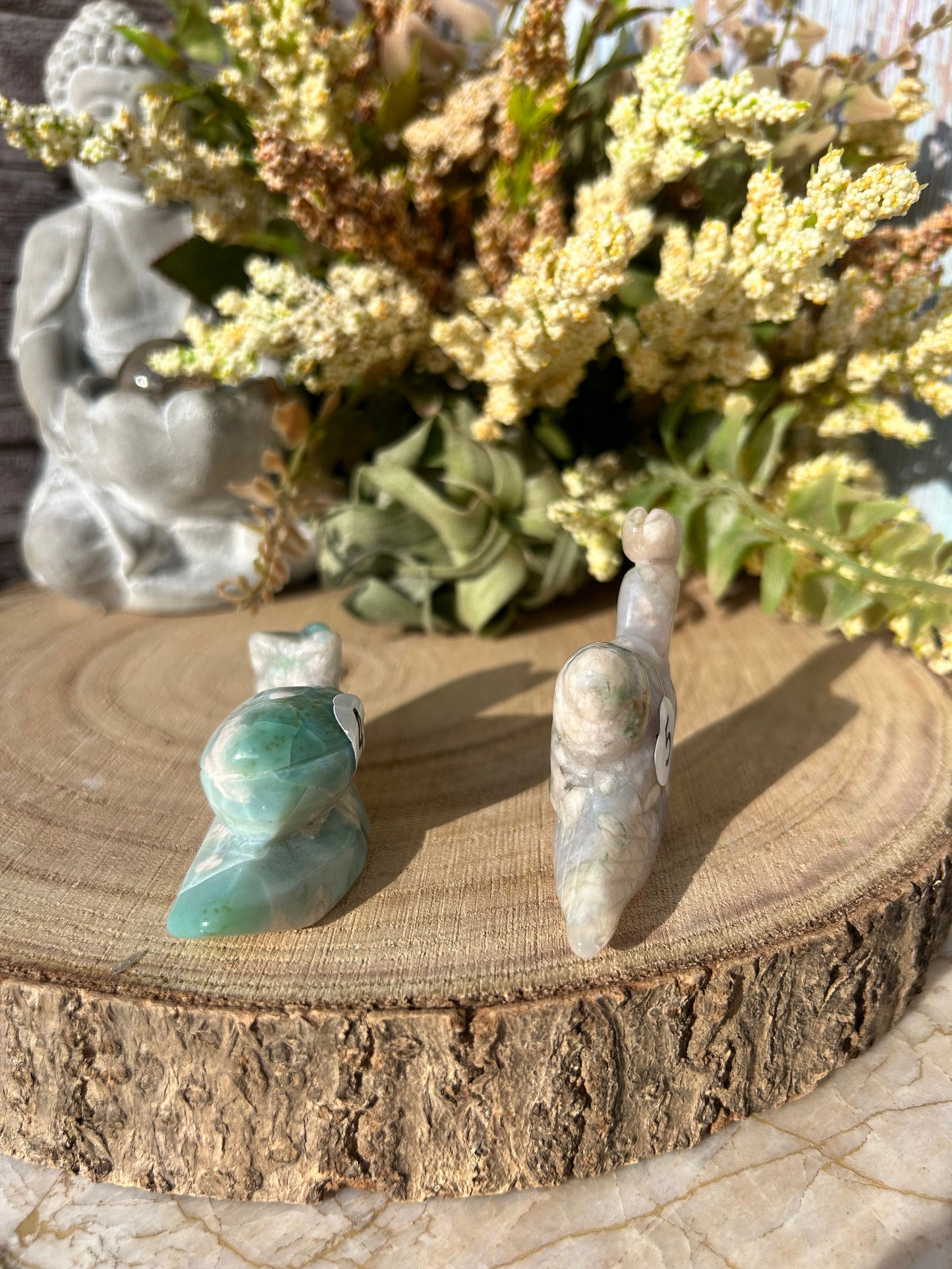 Natural Green Flower Agate Carved Snail | Rare Green Flower Agate | Birthday Gift | Crystal Snail | Flower Agate Snail | Sakura Agate