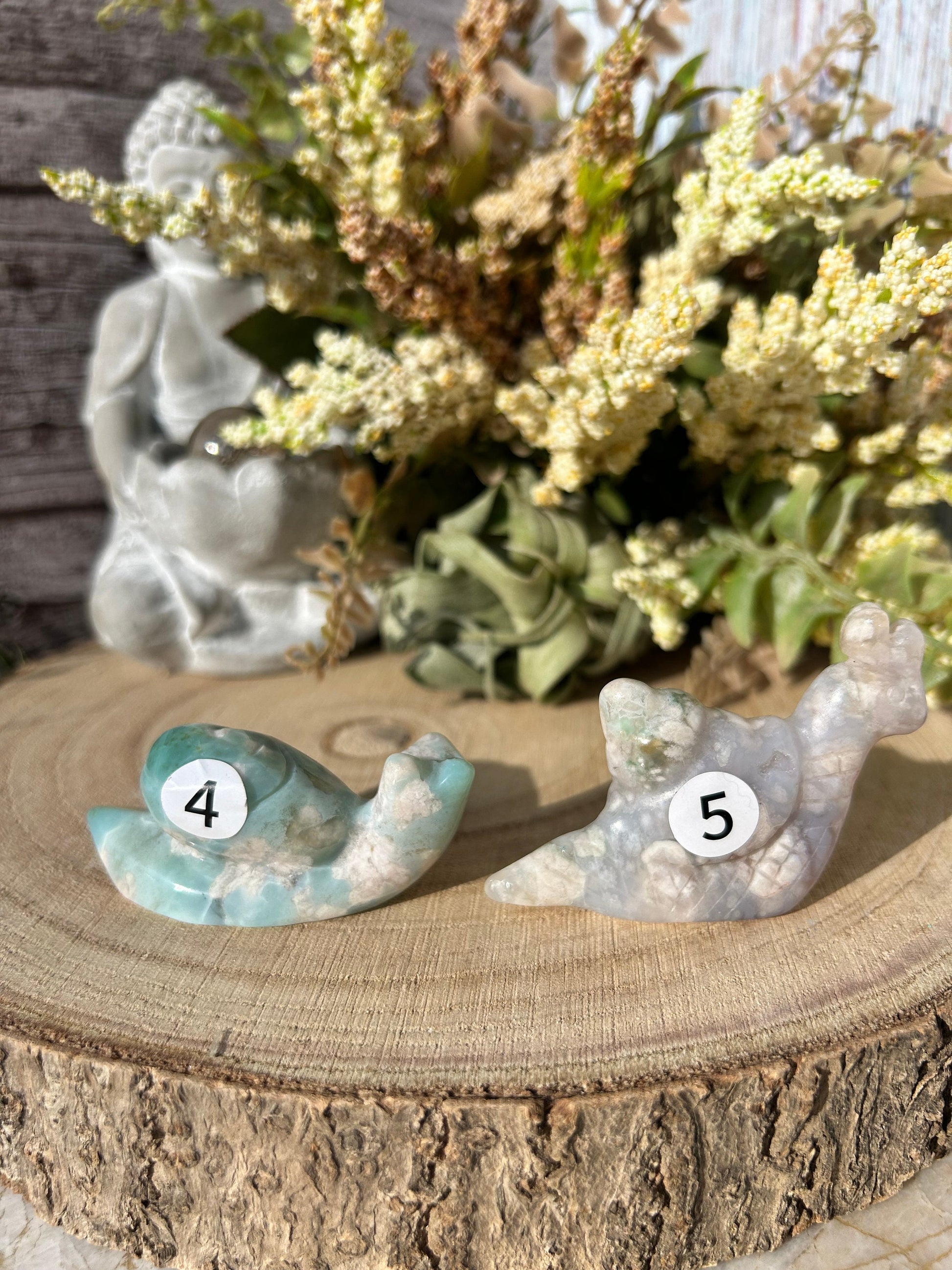 Natural Green Flower Agate Carved Snail | Rare Green Flower Agate | Birthday Gift | Crystal Snail | Flower Agate Snail | Sakura Agate