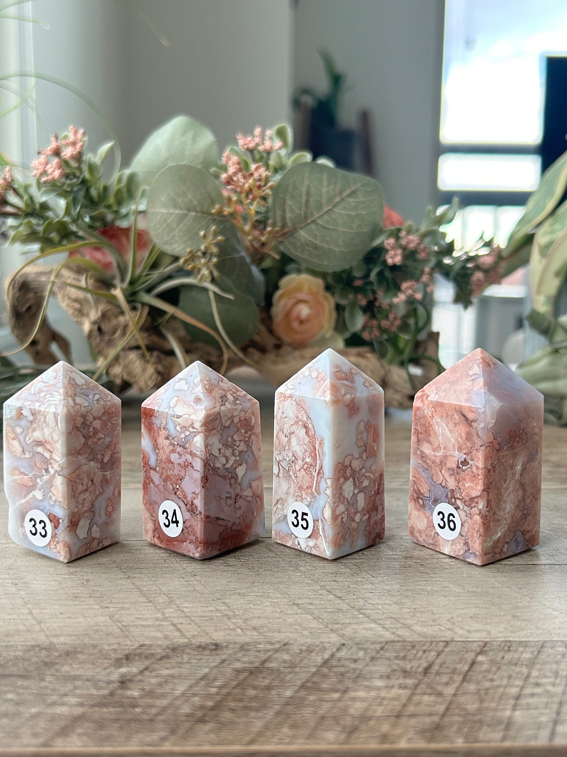 High Quality & Colorful Druzy Pink Petal Agate 4 Sided Tower | Healing Crystal | Pink Agate Point | Pink Agate Obelisk | Crystal Gifts-Crystal Towers-Pink Agate