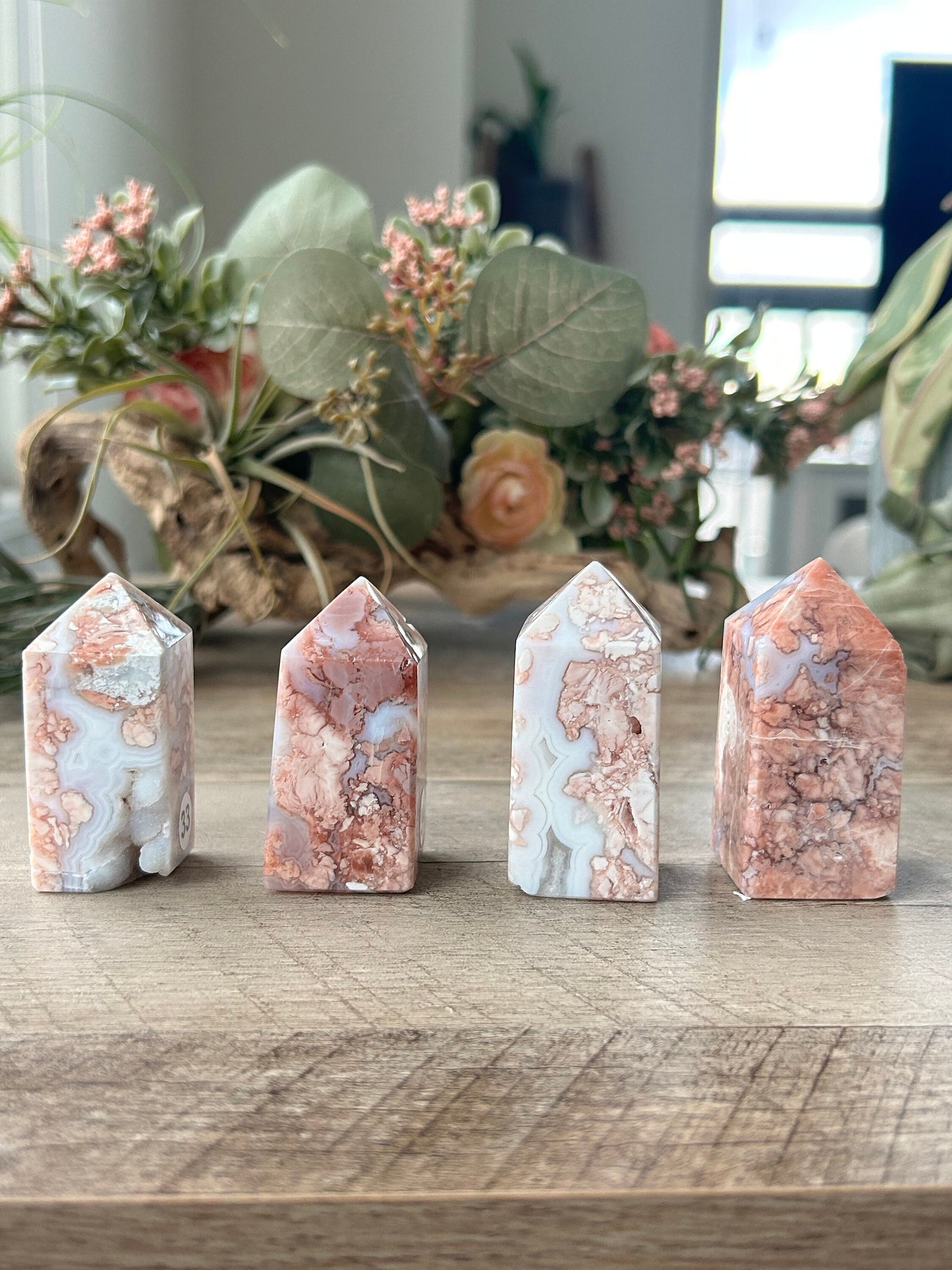 High Quality & Colorful Druzy Pink Petal Agate 4 Sided Tower | Healing Crystal | Pink Agate Point | Pink Agate Obelisk | Crystal Gifts-Crystal Towers-Pink Agate