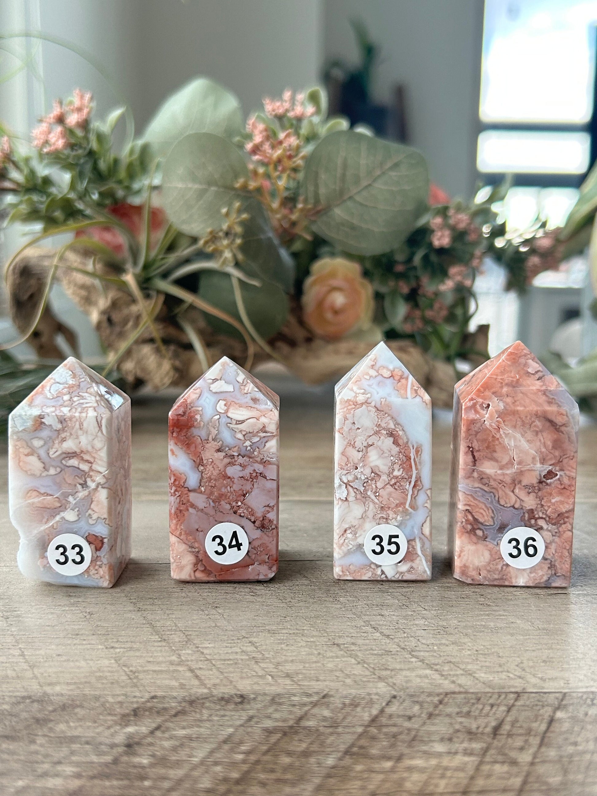 High Quality & Colorful Druzy Pink Petal Agate 4 Sided Tower | Healing Crystal | Pink Agate Point | Pink Agate Obelisk | Crystal Gifts-Crystal Towers-Pink Agate