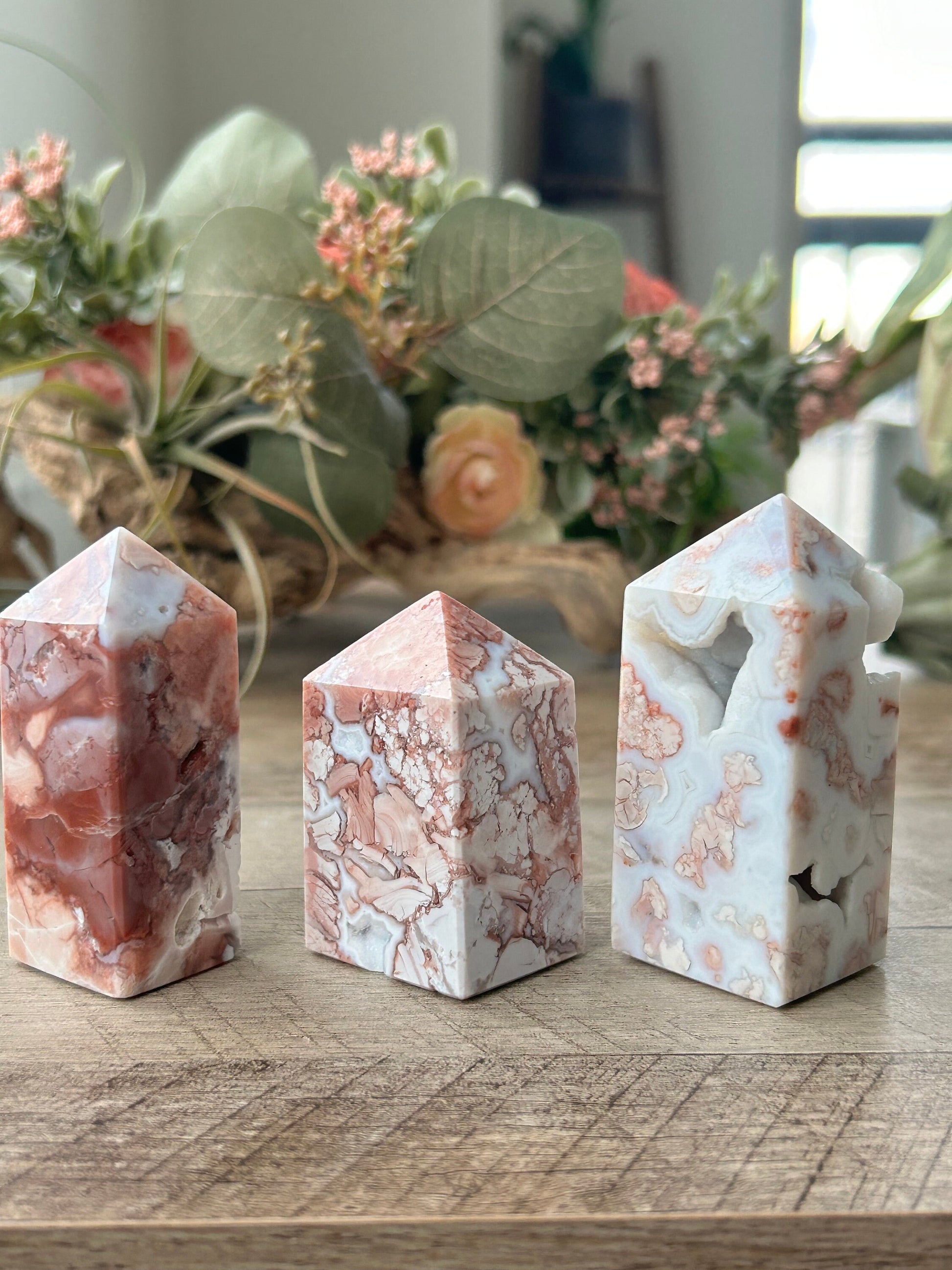 High Quality & Colorful Druzy Pink Petal Agate 4 Sided Tower | Healing Crystal | Pink Agate Point | Pink Agate Obelisk | Crystal Gifts-Crystal Towers-Pink Agate