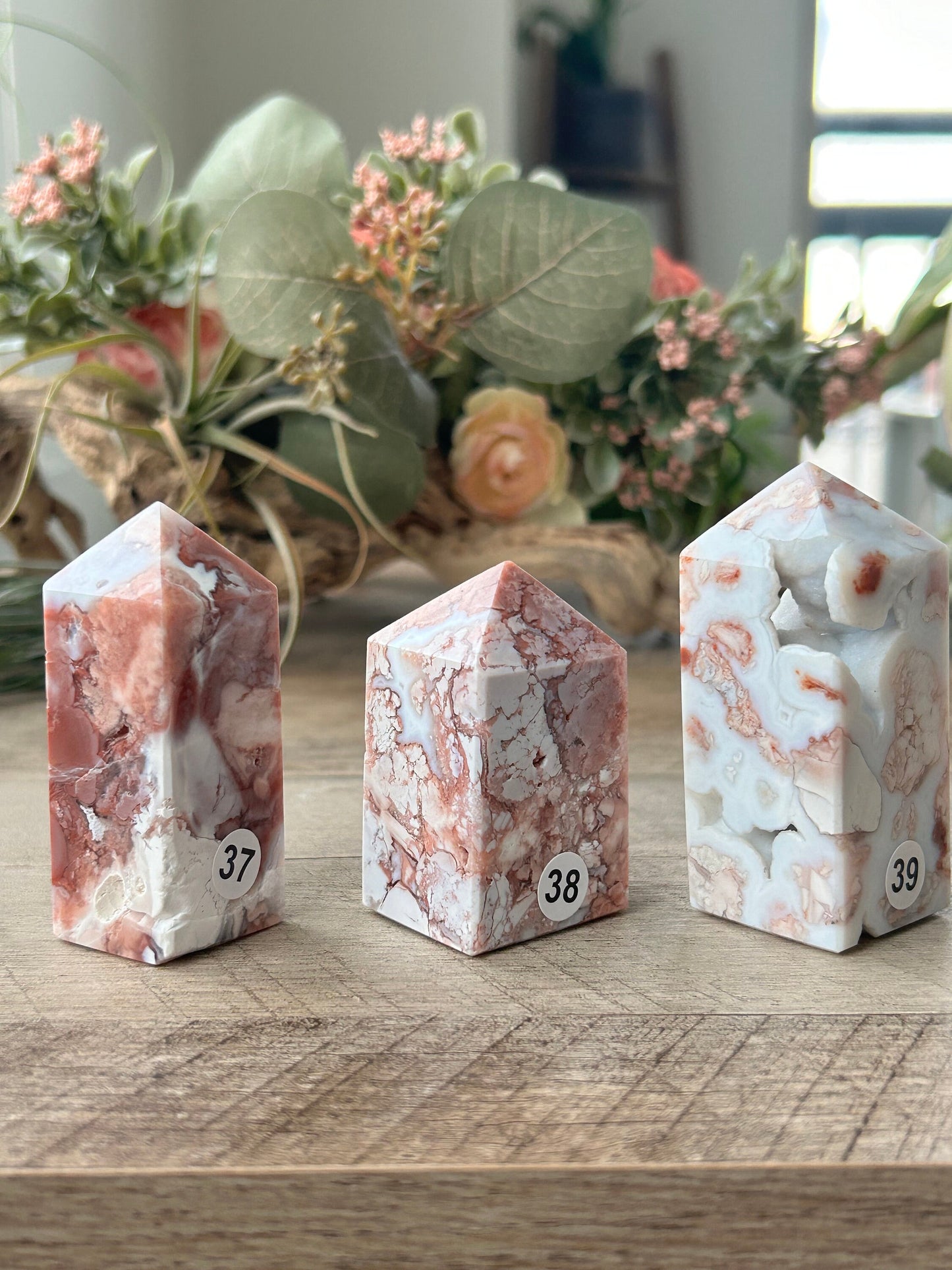 High Quality & Colorful Druzy Pink Petal Agate 4 Sided Tower | Healing Crystal | Pink Agate Point | Pink Agate Obelisk | Crystal Gifts-Crystal Towers-Pink Agate