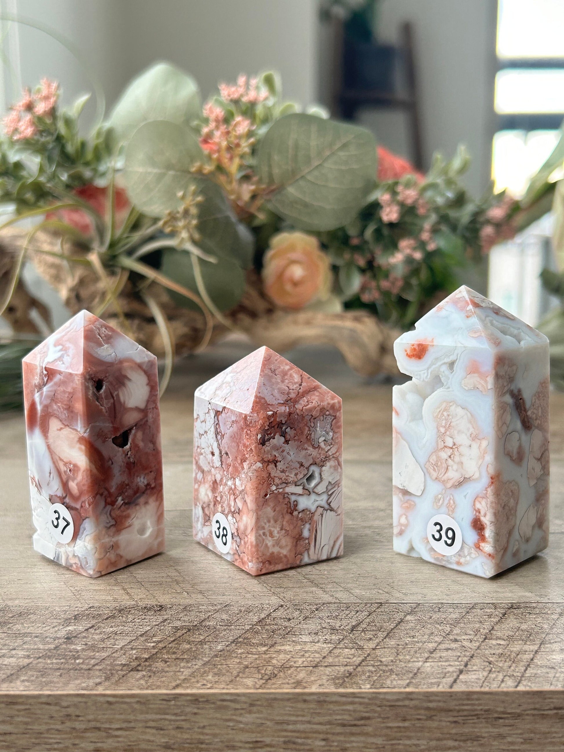 High Quality & Colorful Druzy Pink Petal Agate 4 Sided Tower | Healing Crystal | Pink Agate Point | Pink Agate Obelisk | Crystal Gifts-Crystal Towers-Pink Agate