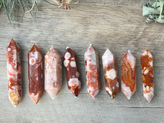 Carnelian Flower Agate DT | Carnelian | Flower Agate | Double Terminated Point | Carnelian Flower Agate Tower | Carnelian Flower Agate Point-Wands, Cupcakes, DTs-Carnelian flower agate, Flower Agate, Carnelian