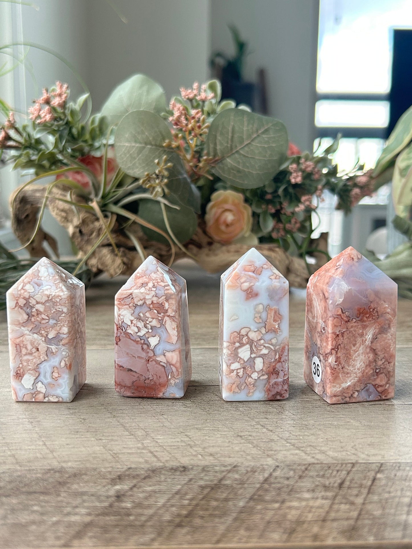 High Quality & Colorful Druzy Pink Petal Agate 4 Sided Tower | Healing Crystal | Pink Agate Point | Pink Agate Obelisk | Crystal Gifts-Crystal Towers-Pink Agate