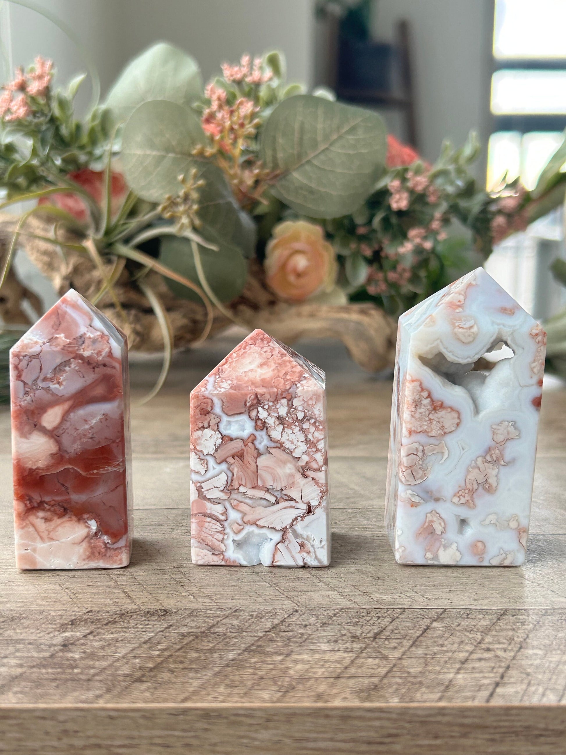 High Quality & Colorful Druzy Pink Petal Agate 4 Sided Tower | Healing Crystal | Pink Agate Point | Pink Agate Obelisk | Crystal Gifts-Crystal Towers-Pink Agate