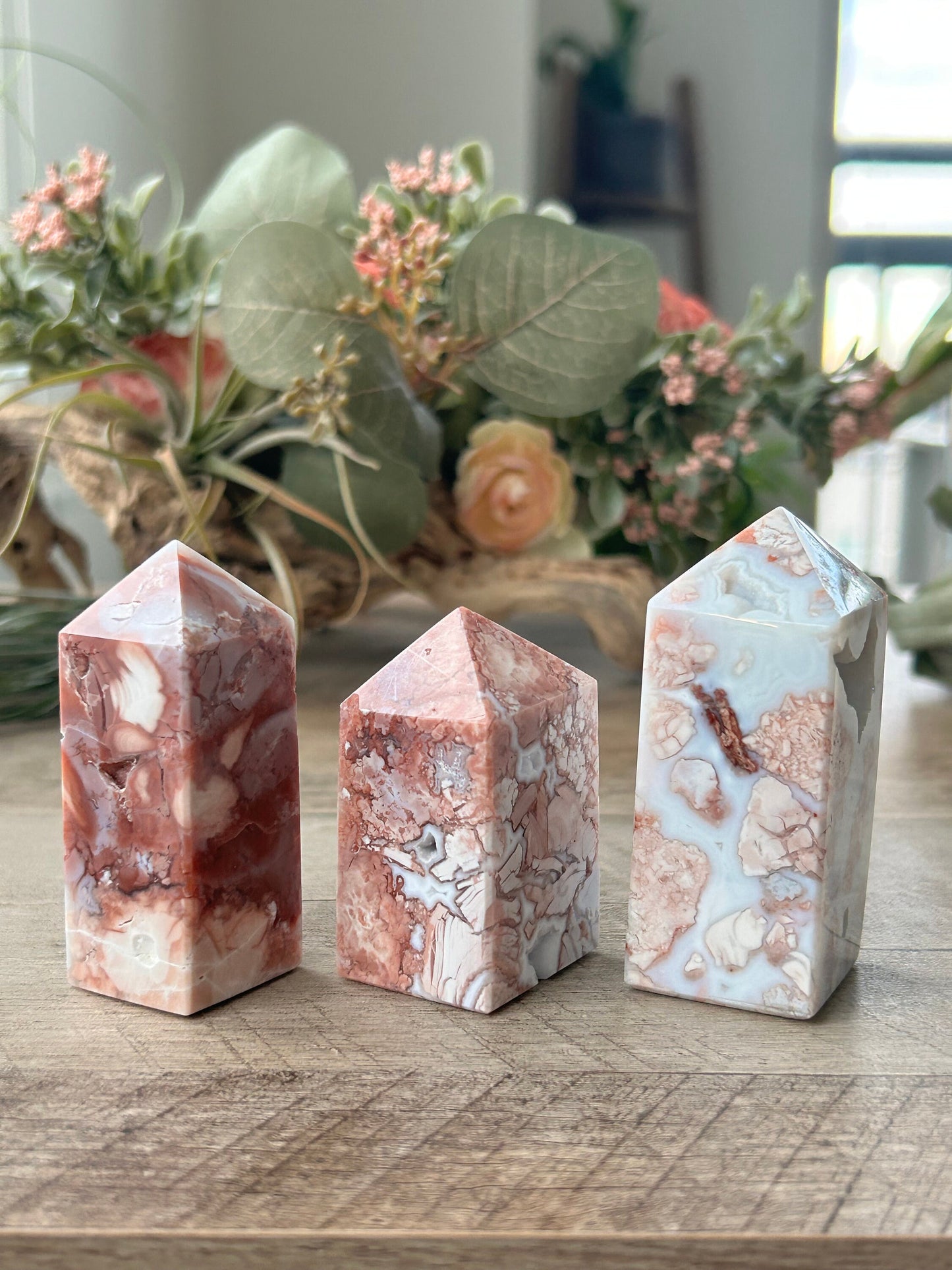 High Quality & Colorful Druzy Pink Petal Agate 4 Sided Tower | Healing Crystal | Pink Agate Point | Pink Agate Obelisk | Crystal Gifts-Crystal Towers-Pink Agate