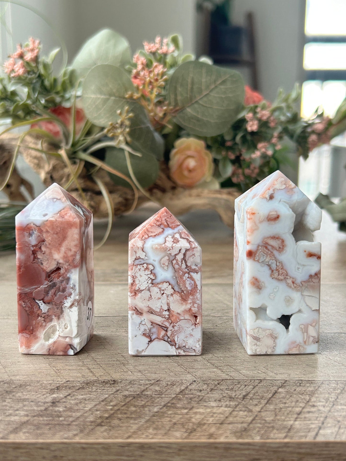 High Quality & Colorful Druzy Pink Petal Agate 4 Sided Tower | Healing Crystal | Pink Agate Point | Pink Agate Obelisk | Crystal Gifts-Crystal Towers-Pink Agate