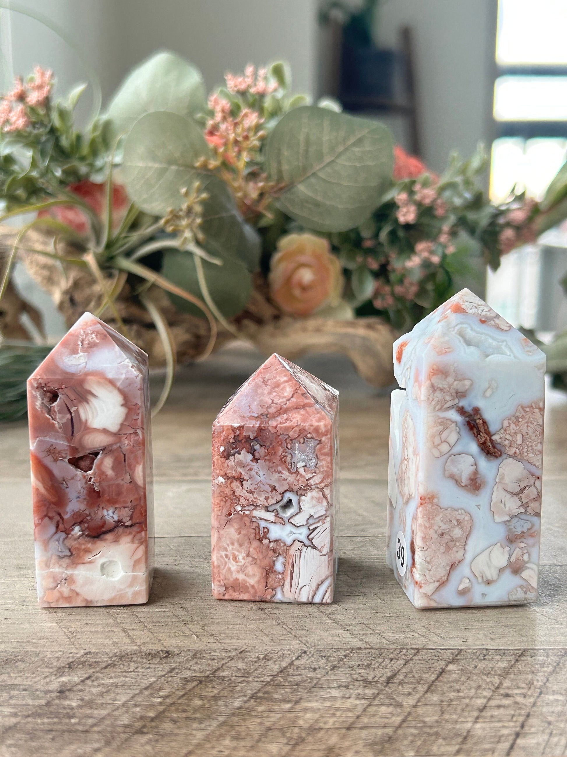 High Quality & Colorful Druzy Pink Petal Agate 4 Sided Tower | Healing Crystal | Pink Agate Point | Pink Agate Obelisk | Crystal Gifts-Crystal Towers-Pink Agate