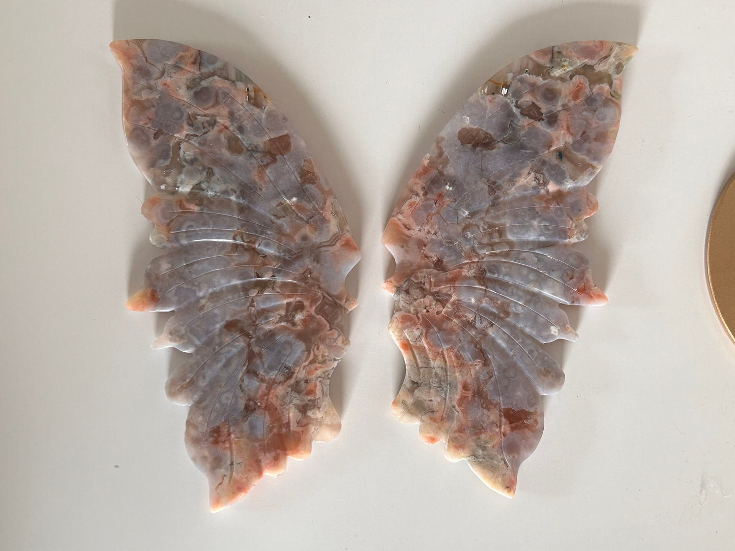 Beautiful High Quality Top Grade Natural Purple and Pink Flower Agate Butterfly Wings on Custom Gold Stand | Crystal Wing Set | Crystal Gift-Butterfly Wings/ Sets-flower agate