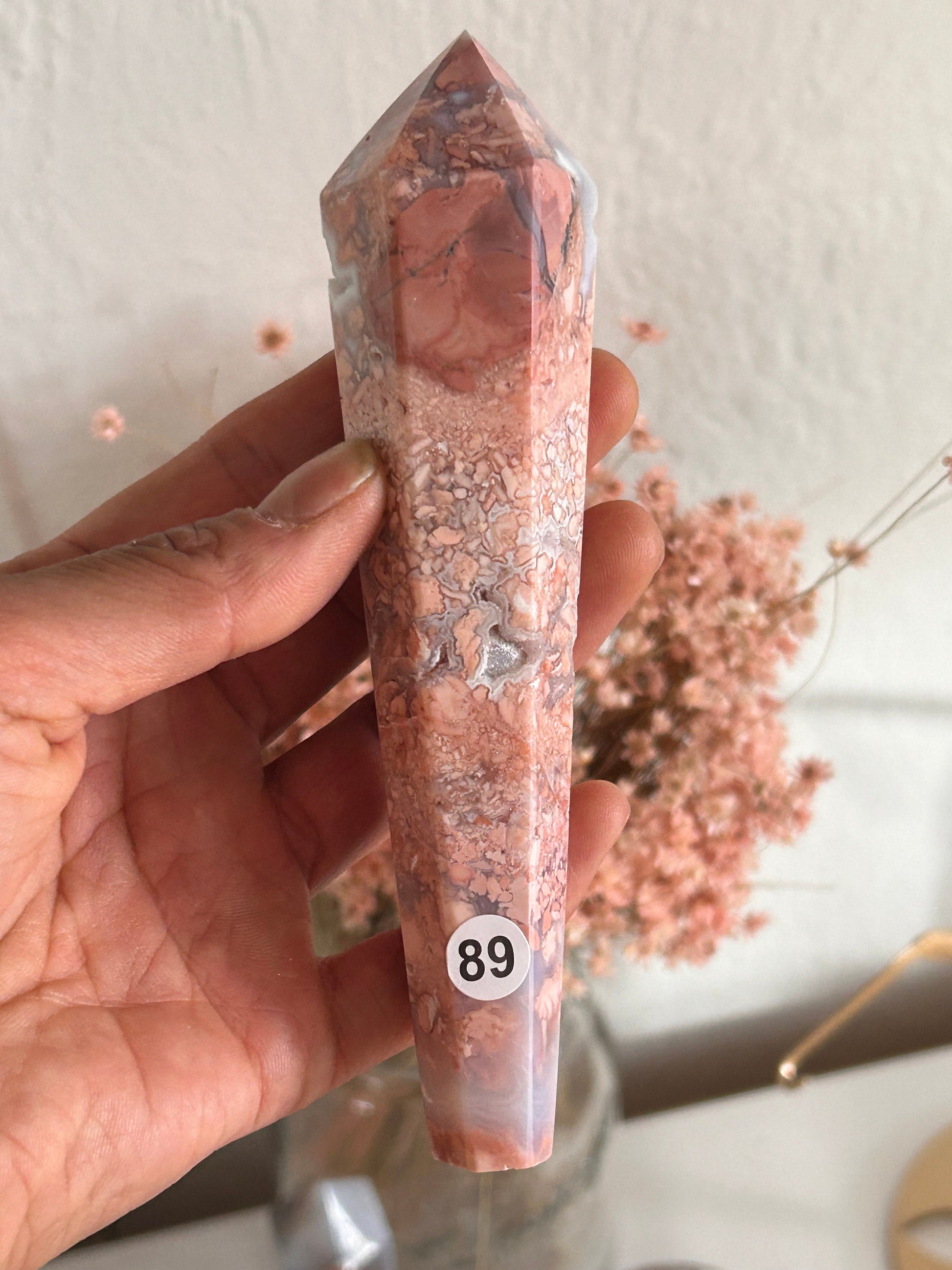 Beautiful, Super Druzy Pink Agate Wand | Pink Agate Scepter | Crystal Wand | Petal Agate | Natural Healing Crystals | Crystal Gifts-Wands, Cupcakes, DTs-Pink Agate