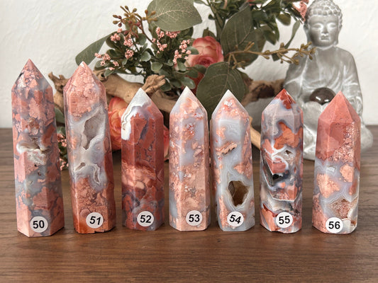 Beautiful, Super Druzy Pink Agate Tower | Pink Agate Point | Crystal Tower | Petal Agate | Natural Healing Crystals | Crystal Gifts-Crystal Towers-Pink Agate