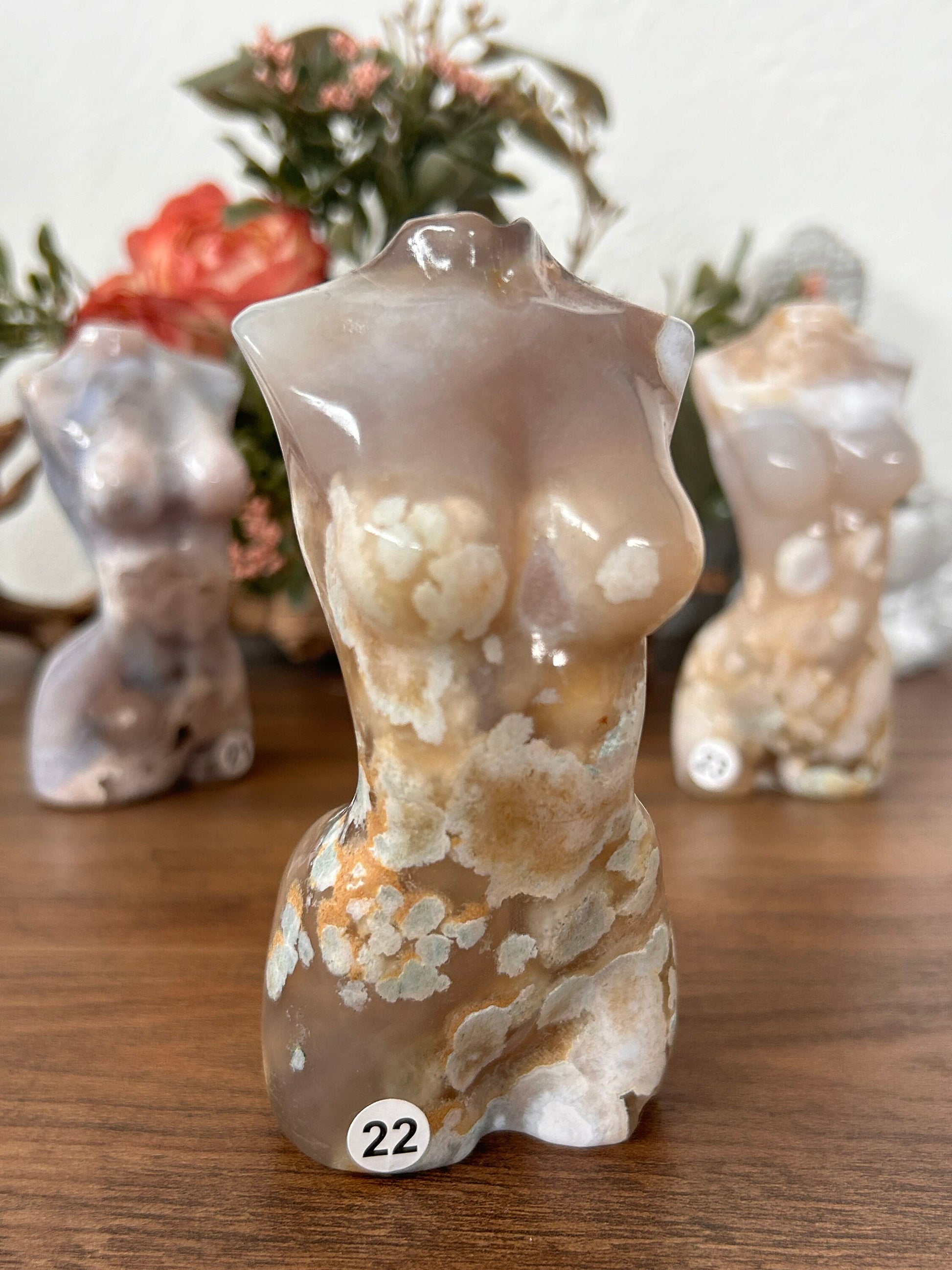 Rare Natural Blue Flower Agate and Green Flower Agate Goddess Carving| Crystal Goddess Carving | Sakura Agate Lady Crystal | Crystal Gifts-Crystal Goddess Bodies-flower agate, blue flower agate