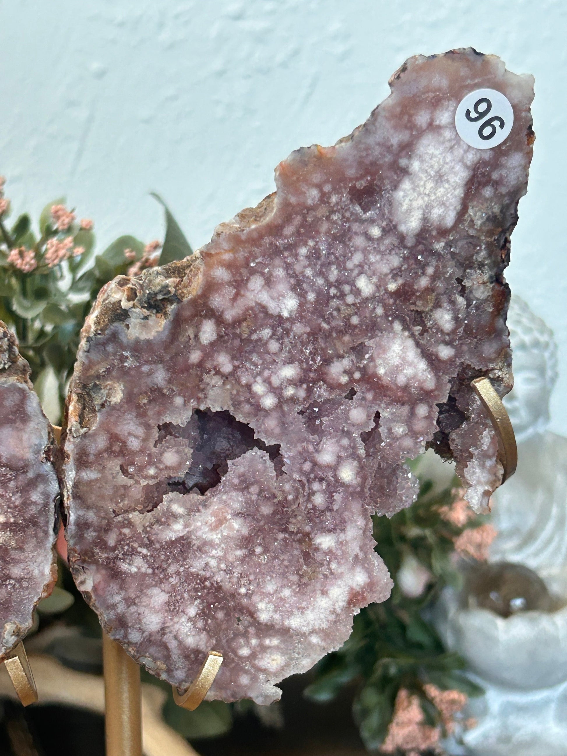 Beautiful High Quality/ Grade AAA Pink Amethyst Flower Agate Druzy Butterfly Wings on Custom Gold Stand | Crystal Butterfly Wing Set | Gift-Butterfly Wings/ Sets-pink amethyst, flower agate, purple amethyst