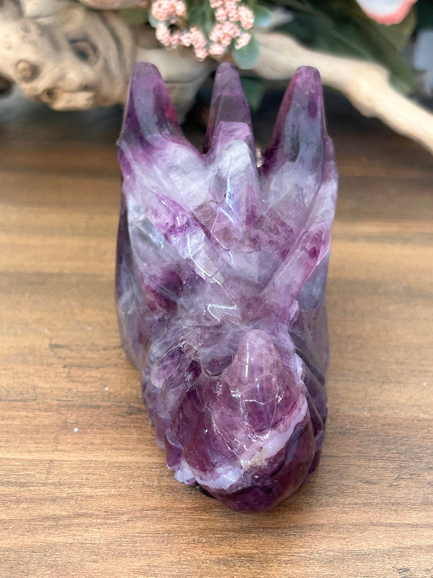 Beautiful Rainbow Fluorite Dragon Skull | Fluorite Dragon | Dragon Skull | Purple Fluorite Dragon Head | Crystal Gifts | Crystal Skull-Crystal Skulls-rainbow fluorite