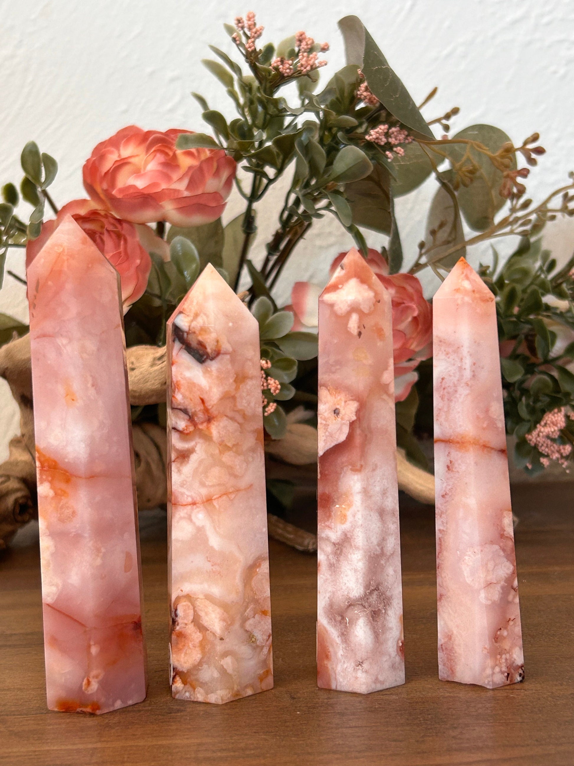 Natural Carnelian Flower Agate Tower | Carnelian Agate | Flower Agate Point | Sakura Agate Tower | Reiki Crystals | Crystal Gifts-Crystal Towers-Flower agate, Carnelian