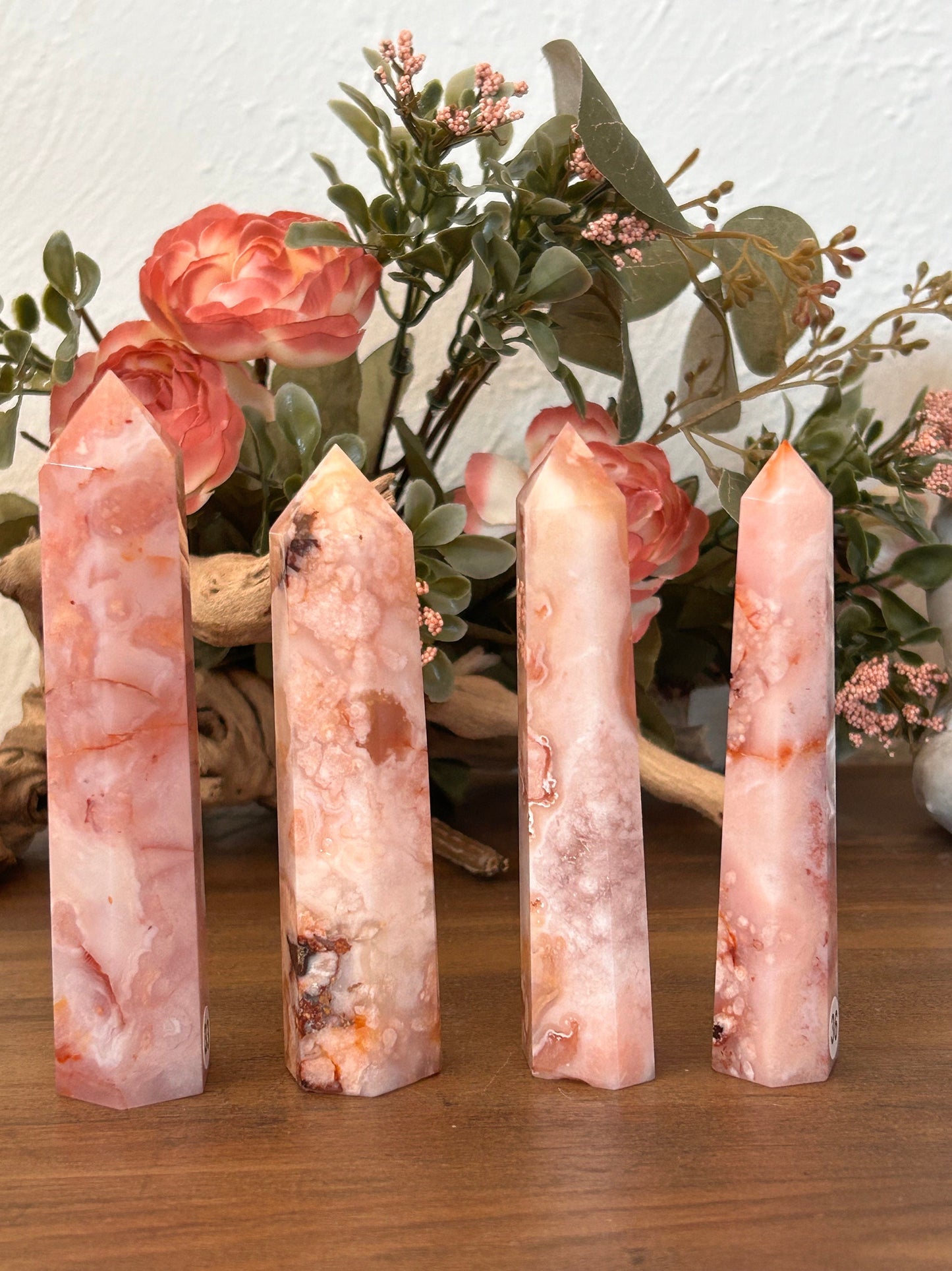 Natural Carnelian Flower Agate Tower | Carnelian Agate | Flower Agate Point | Sakura Agate Tower | Reiki Crystals | Crystal Gifts-Crystal Towers-Flower agate, Carnelian