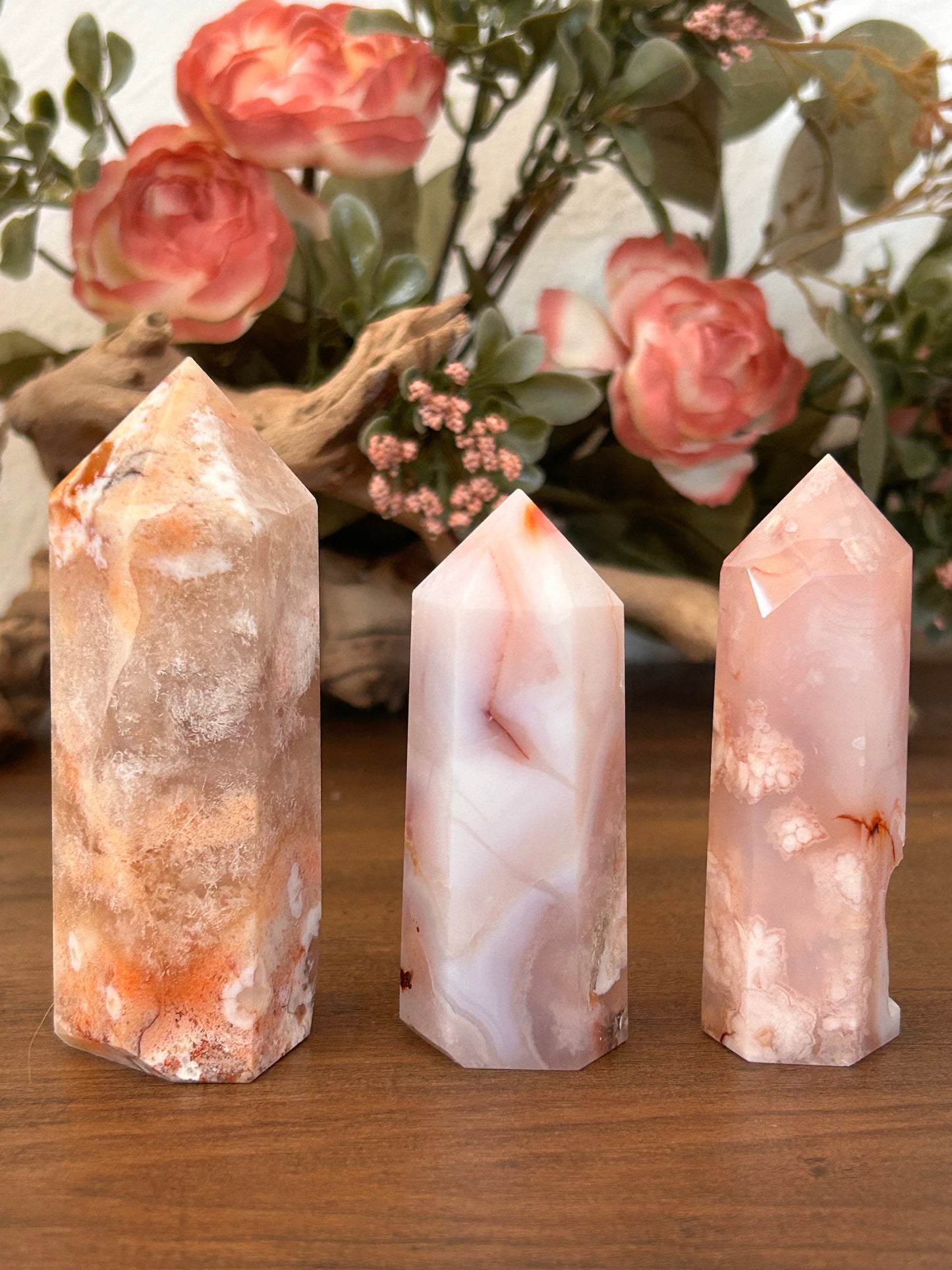 Natural Carnelian Flower Agate Tower | Carnelian Agate | Flower Agate Point | Sakura Agate Tower | Reiki Crystals | Crystal Gifts-Crystal Towers-Flower agate, Carnelian