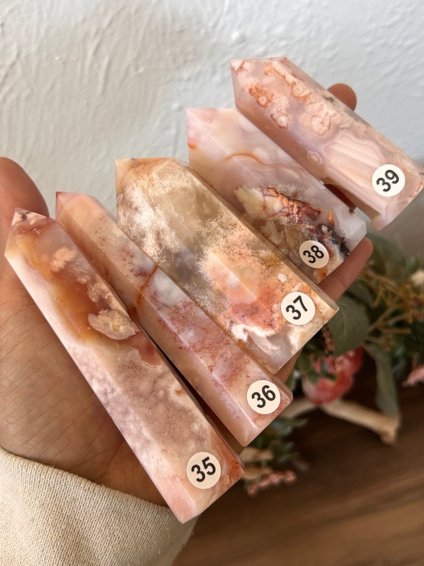 Natural Carnelian Flower Agate Tower | Carnelian Agate | Flower Agate Point | Sakura Agate Tower | Reiki Crystals | Crystal Gifts-Crystal Towers-Flower agate, Carnelian