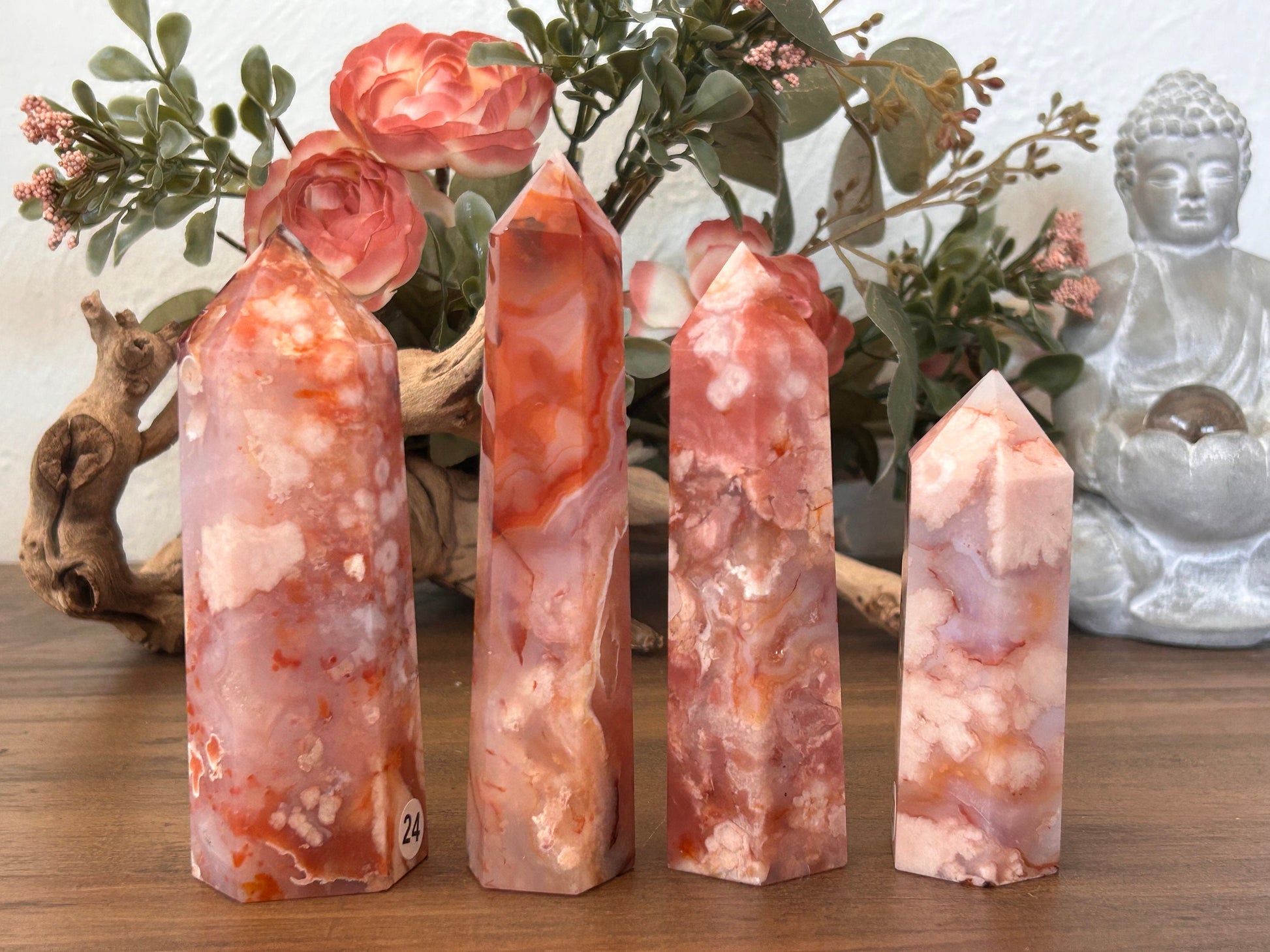 Natural Carnelian Flower Agate Tower | Carnelian Agate | Flower Agate Point | Sakura Agate Tower | Reiki Crystals | Crystal Gifts-Crystal Towers-Flower agate, Carnelian