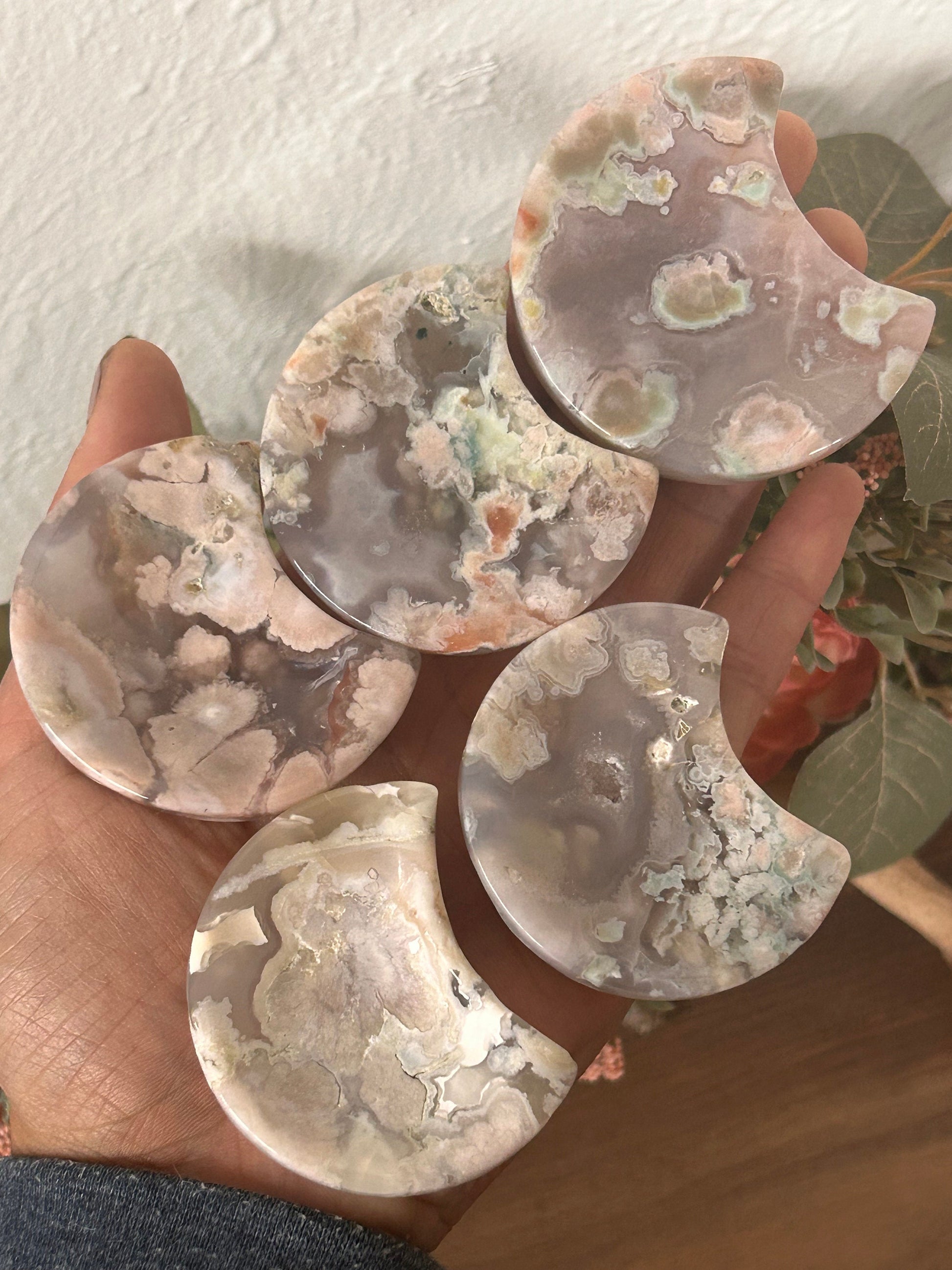 YOU CHOOSE |Flower Agate Mini Moon Bowls | Flower Agate Moon | Flower Agate | Flower Agate Mini Moon Dish | Crystal Mini Dish | Mini Bowl