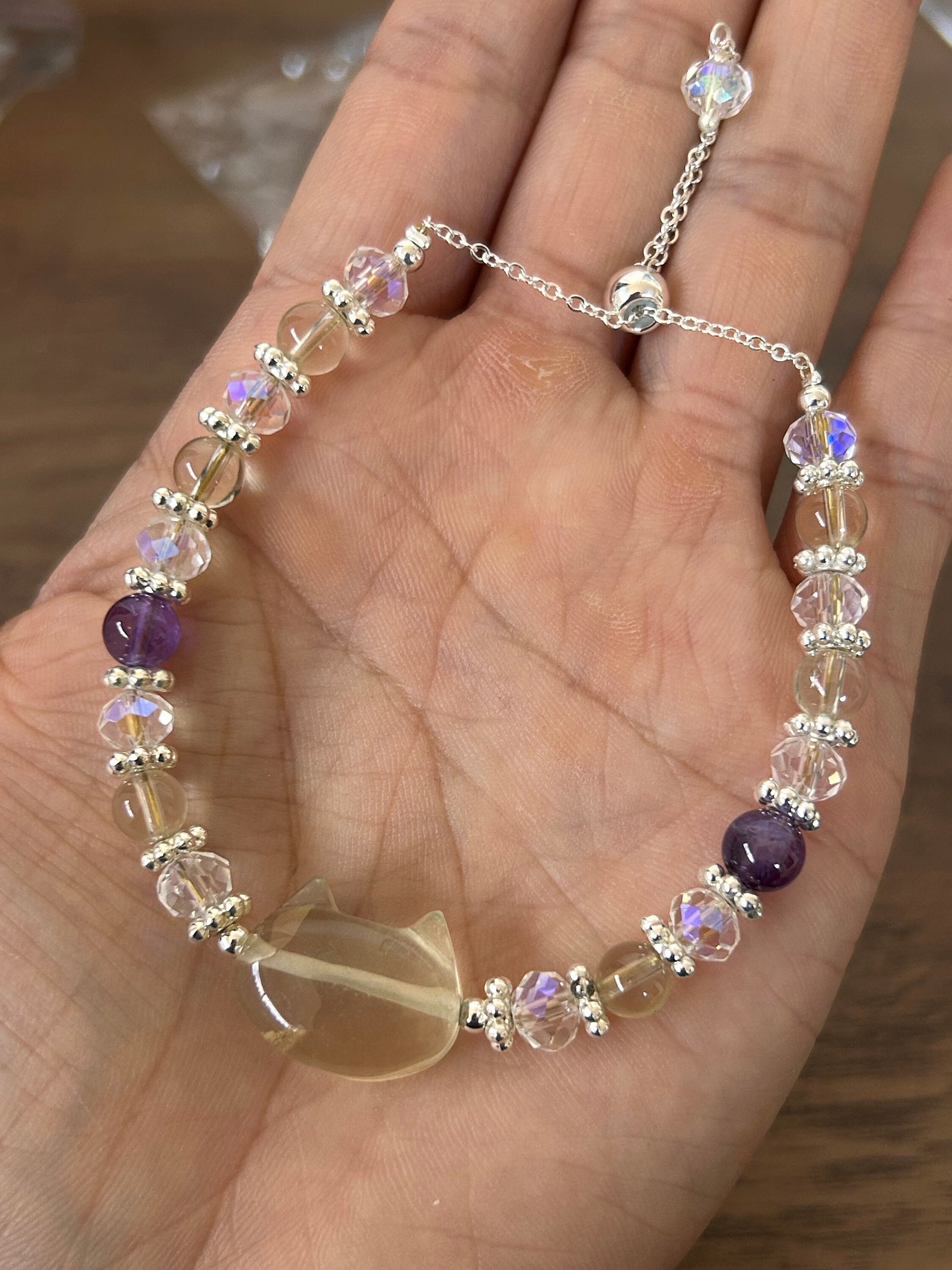 Adjustable Crystal Bracelet w\ Charm | Crystal Bracelets | Handmade Jewelry | Birthday Gifts | Crystal Gifts | Amethyst | Fluorite |