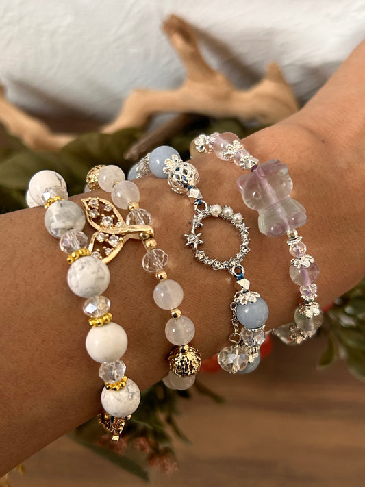 Adjustable Crystal Bracelet | White Moonstone | Crystal Bracelet | Howlite | Angelite | Fluorite | Hello Kitty | June Birthstone | Gifts