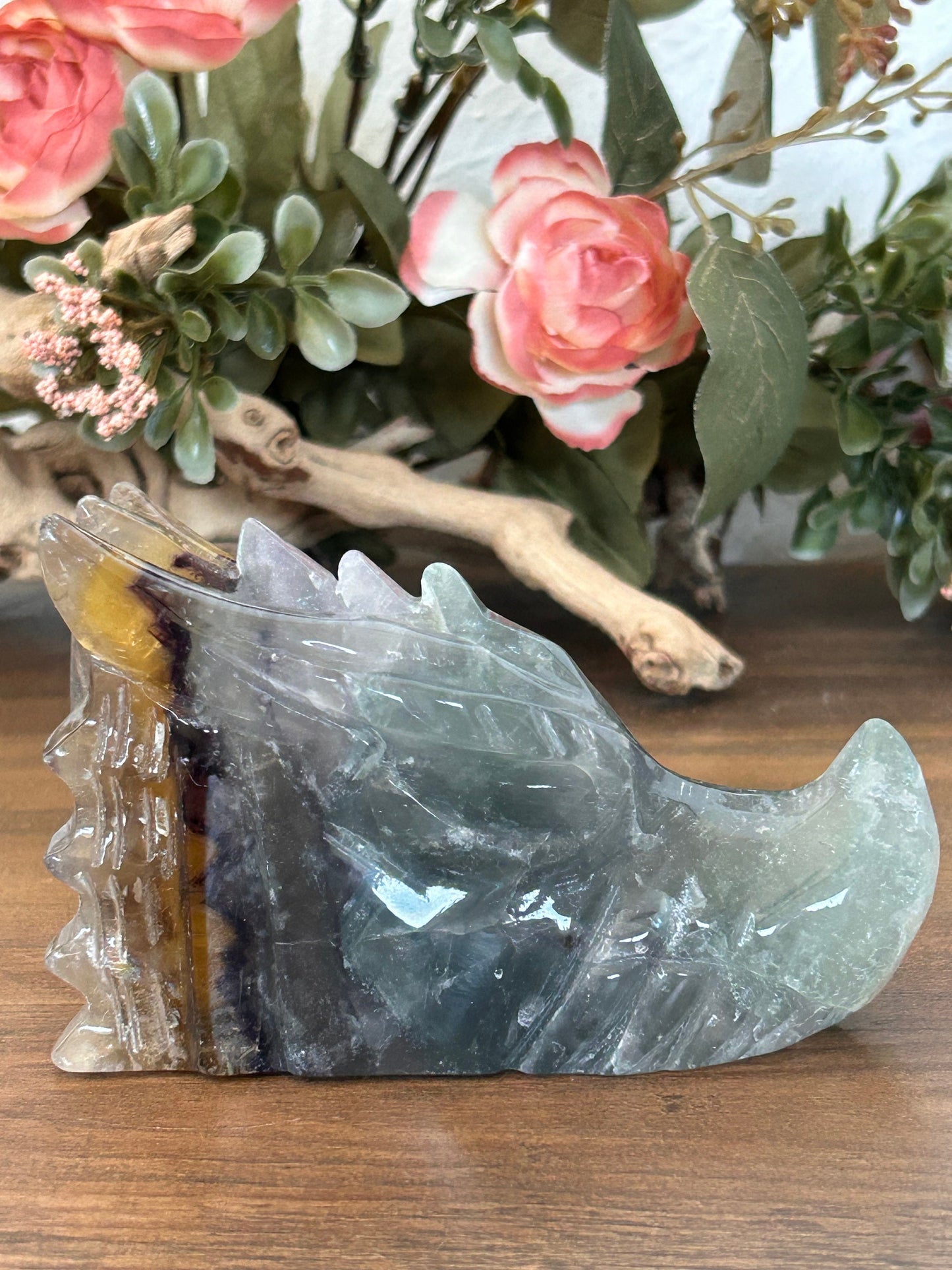 Beautiful Rainbow Fluorite Dragon Skull | Fluorite Dragon | Dragon Skull | Purple Fluorite Dragon Head | Crystal Gifts | Crystal Skull-Crystal Skulls-rainbow fluorite