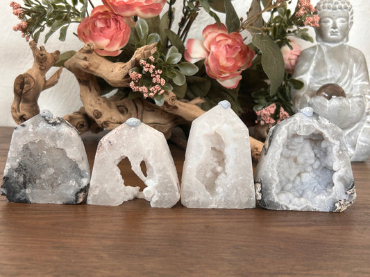 Super Druzy White Agate Geode Crystal Portal Towers | Geode Tower | Sugar Druzy Agate Tower | Natural Crystal Healing | Crystal Gifts-Cluster/Geode Towers-White agate, druzy agate