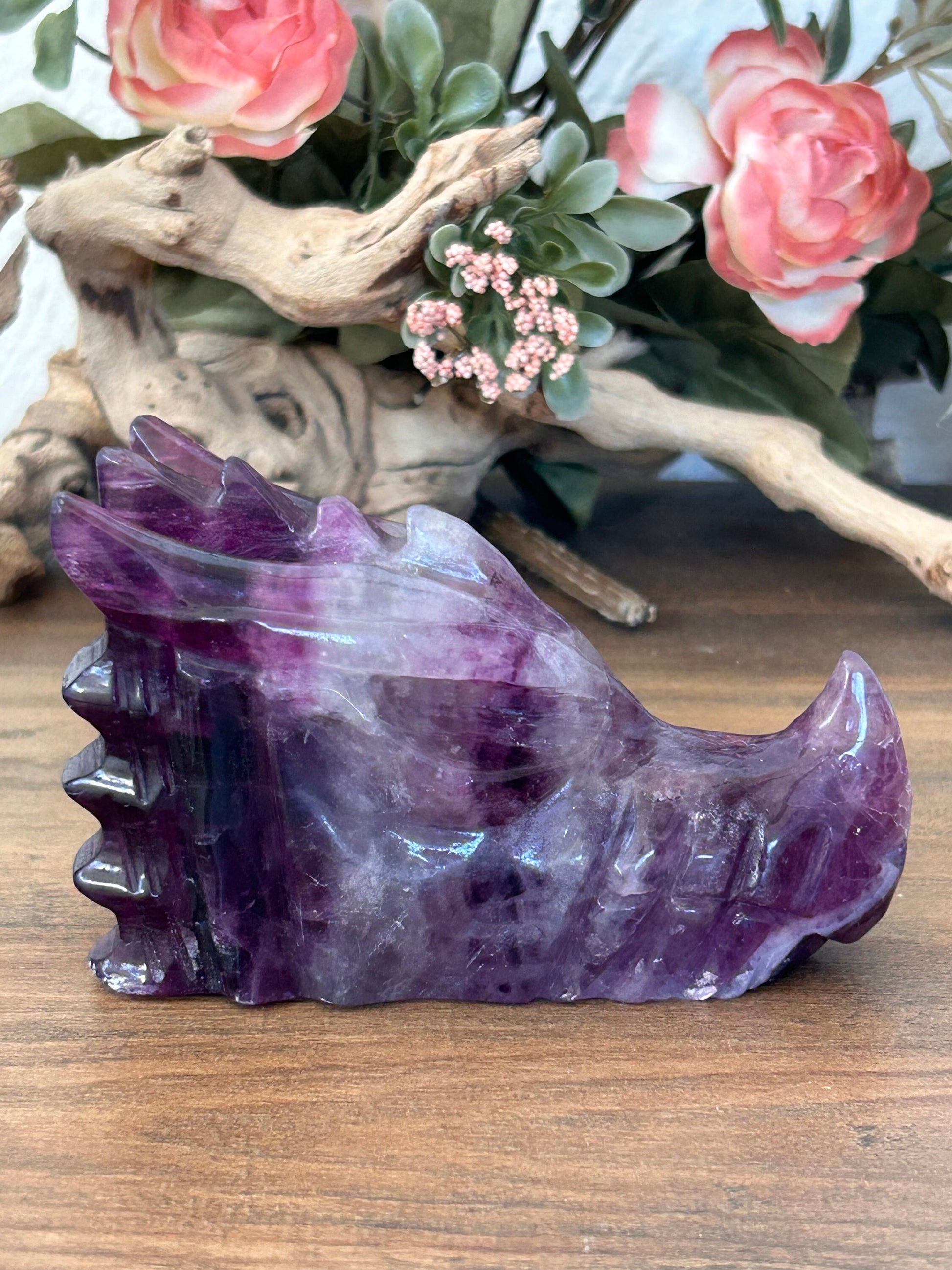 Beautiful Rainbow Fluorite Dragon Skull | Fluorite Dragon | Dragon Skull | Purple Fluorite Dragon Head | Crystal Gifts | Crystal Skull-Crystal Skulls-rainbow fluorite