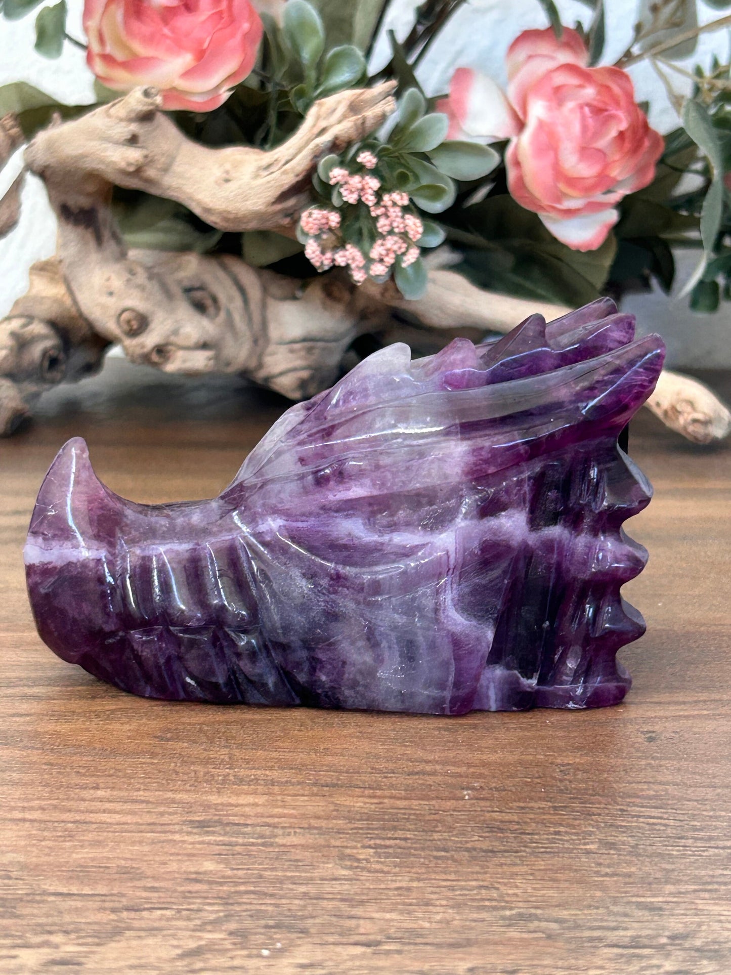 Beautiful Rainbow Fluorite Dragon Skull | Fluorite Dragon | Dragon Skull | Purple Fluorite Dragon Head | Crystal Gifts | Crystal Skull-Crystal Skulls-rainbow fluorite