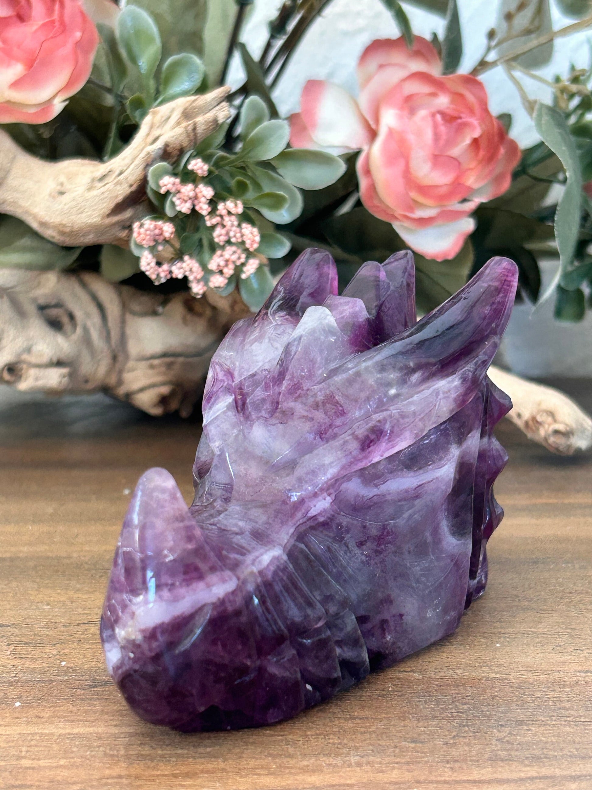 Beautiful Rainbow Fluorite Dragon Skull | Fluorite Dragon | Dragon Skull | Purple Fluorite Dragon Head | Crystal Gifts | Crystal Skull-Crystal Skulls-rainbow fluorite